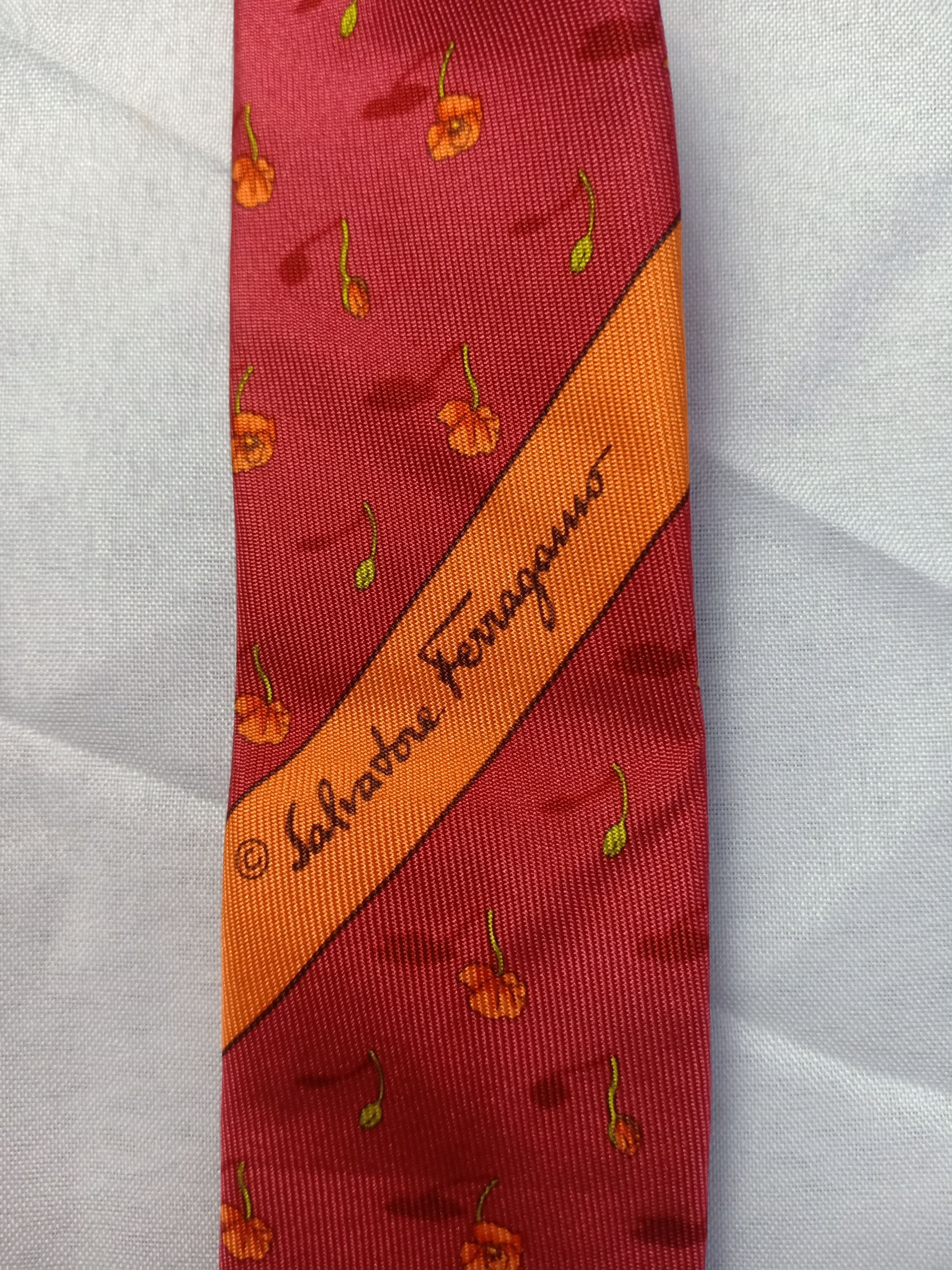 Salvatore Ferragamo Salvatore Ferragamo Neck Tie Floral Design Italy Size ONE SIZE - 7 Thumbnail