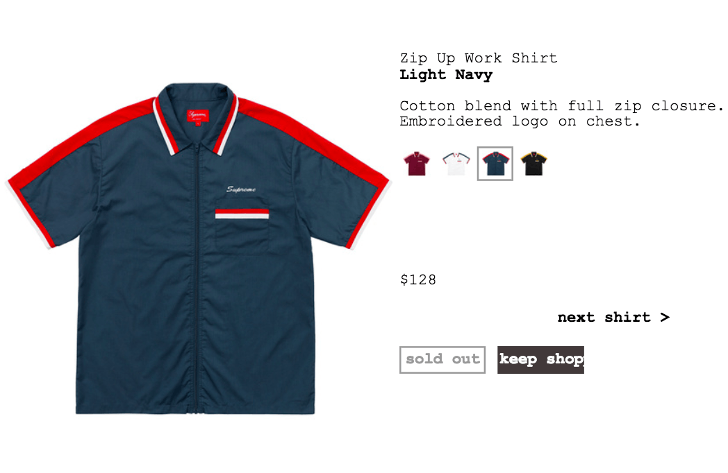 Supreme zip up work shirt online