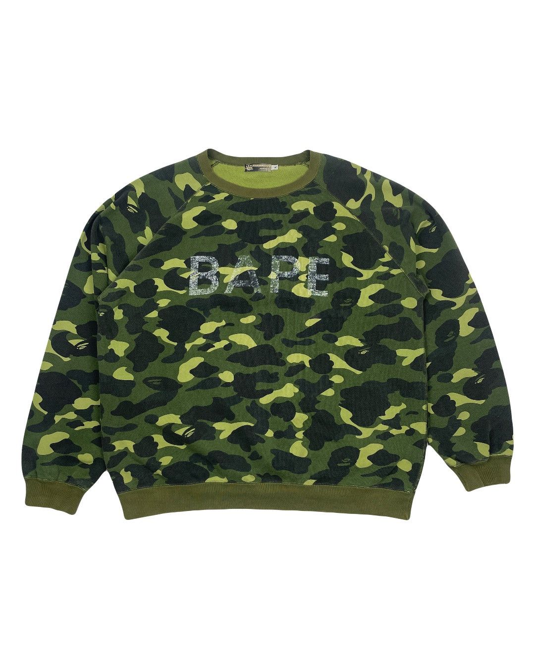 Bape a bathing ape green 1st camo spell out crew neck pullover Size US XL / EU 56 / 4 - 1 Thumbnail