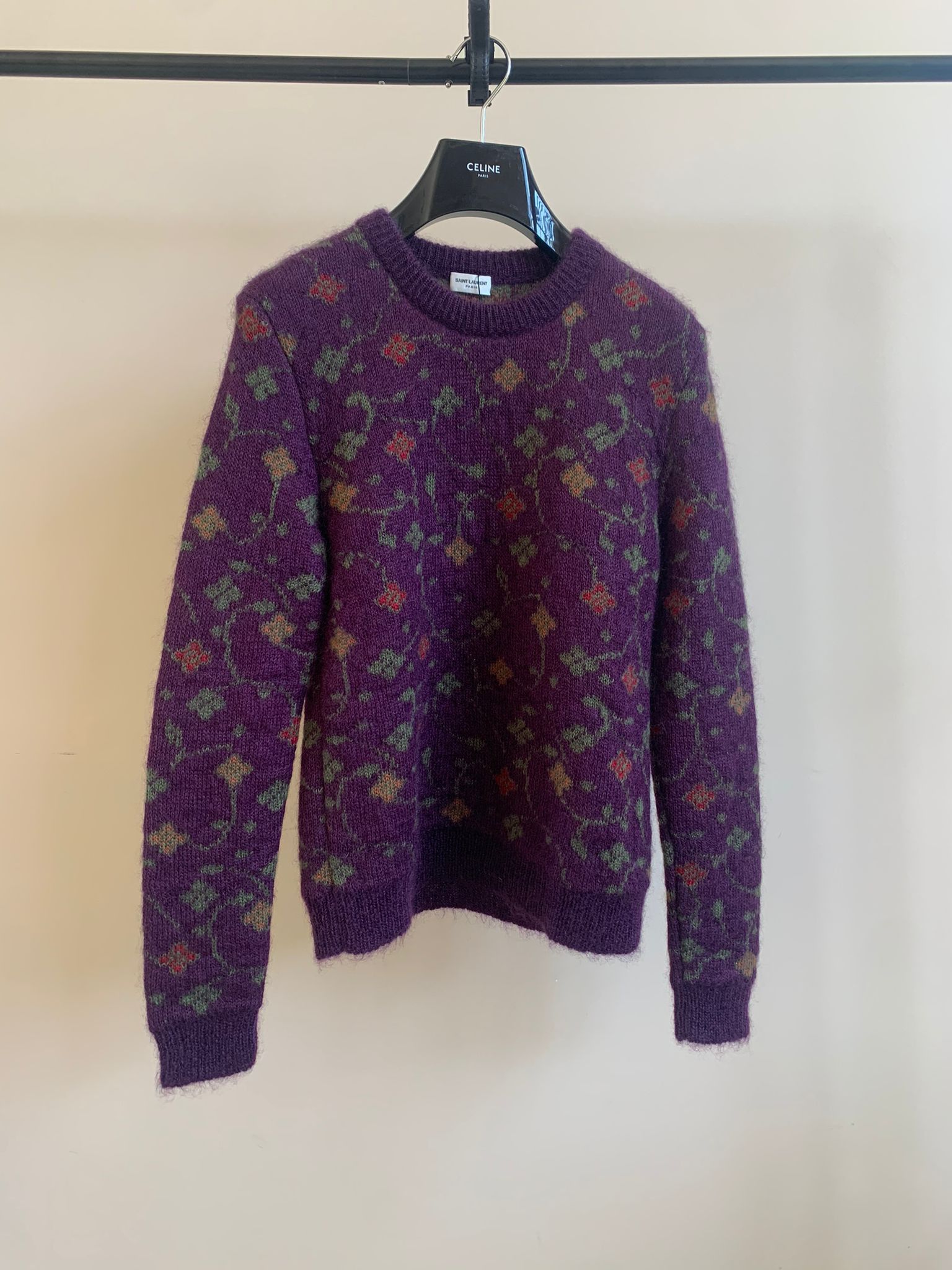 Saint Laurent Paris Floral Knitwear, LS In Purple Floral Size US S / EU 44-46 / 1 - 5 Thumbnail