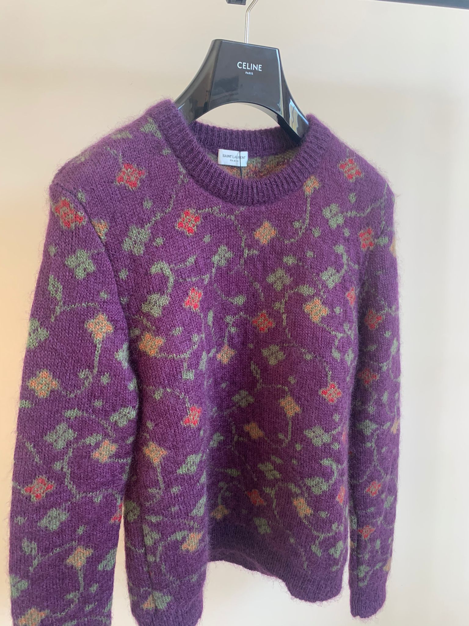 Saint Laurent Paris Floral Knitwear, LS In Purple Floral Size US S / EU 44-46 / 1 - 6 Thumbnail