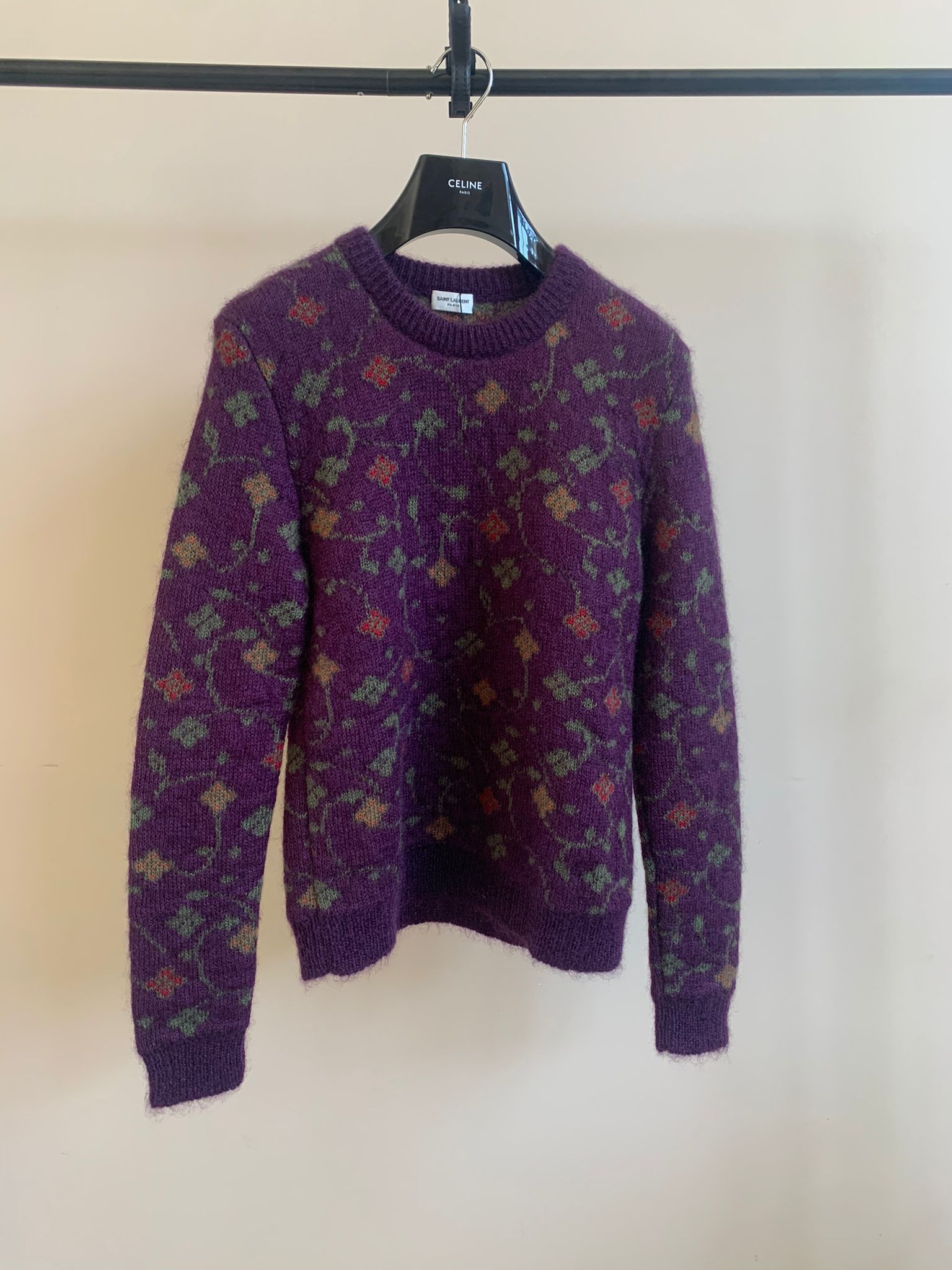 Saint Laurent Paris Floral Knitwear, LS In Purple Floral Size US S / EU 44-46 / 1 - 3 Thumbnail