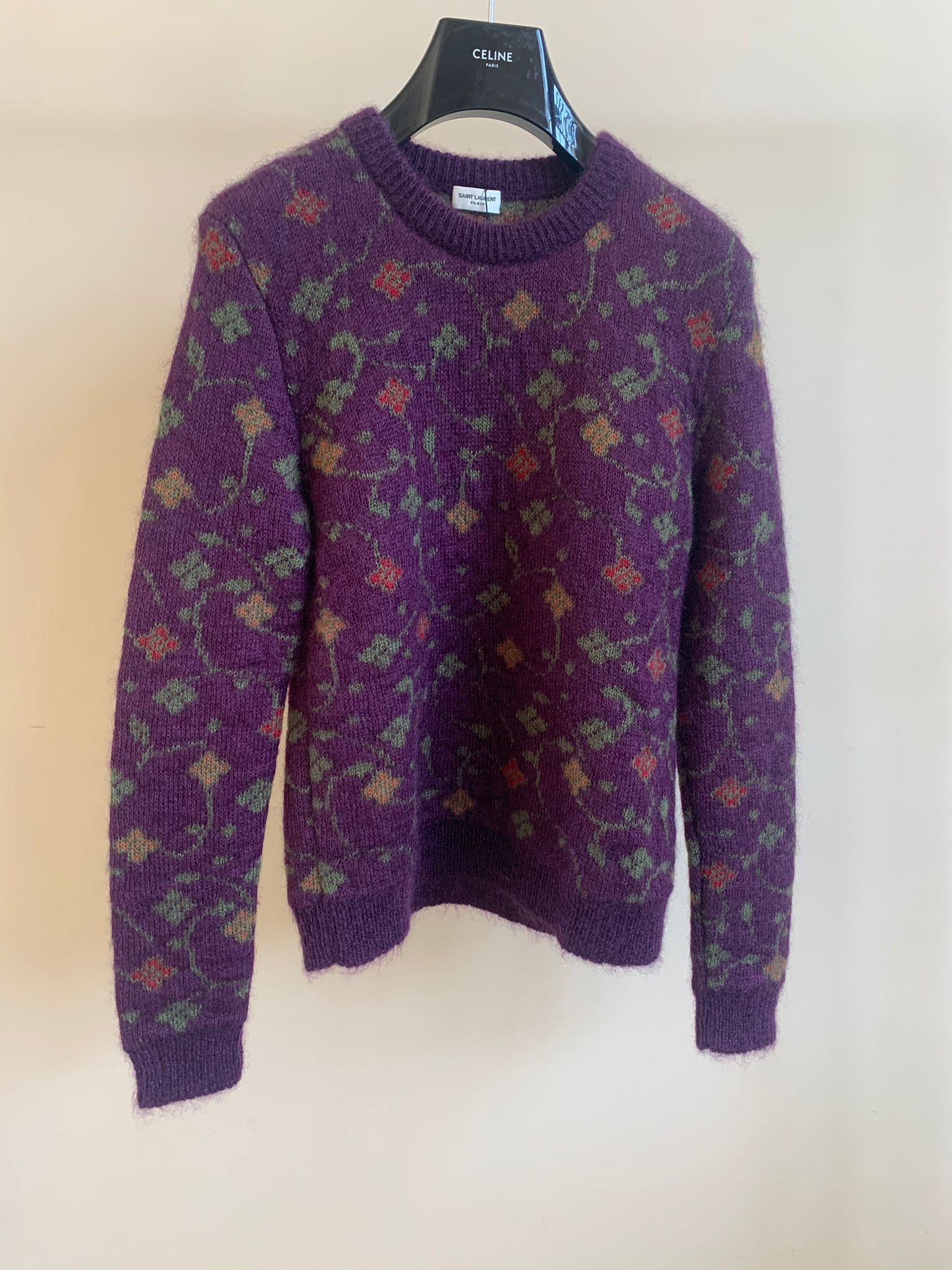 Saint Laurent Paris Floral Knitwear, LS In Purple Floral Size US S / EU 44-46 / 1 - 1 Thumbnail