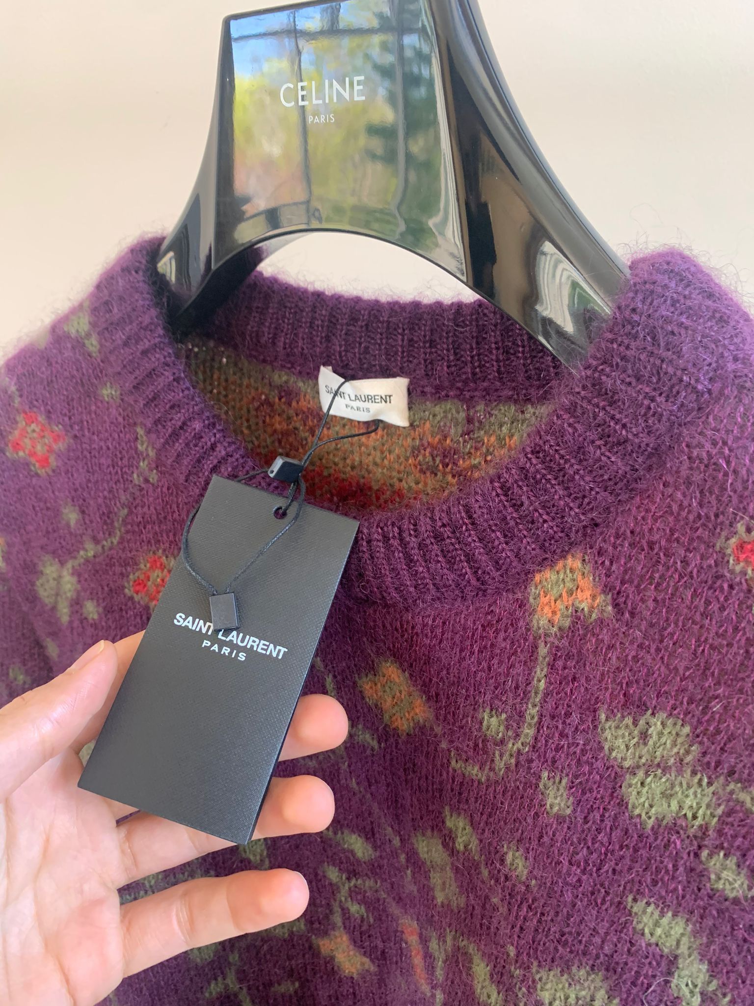 Saint Laurent Paris Floral Knitwear, LS In Purple Floral Size US S / EU 44-46 / 1 - 4 Thumbnail