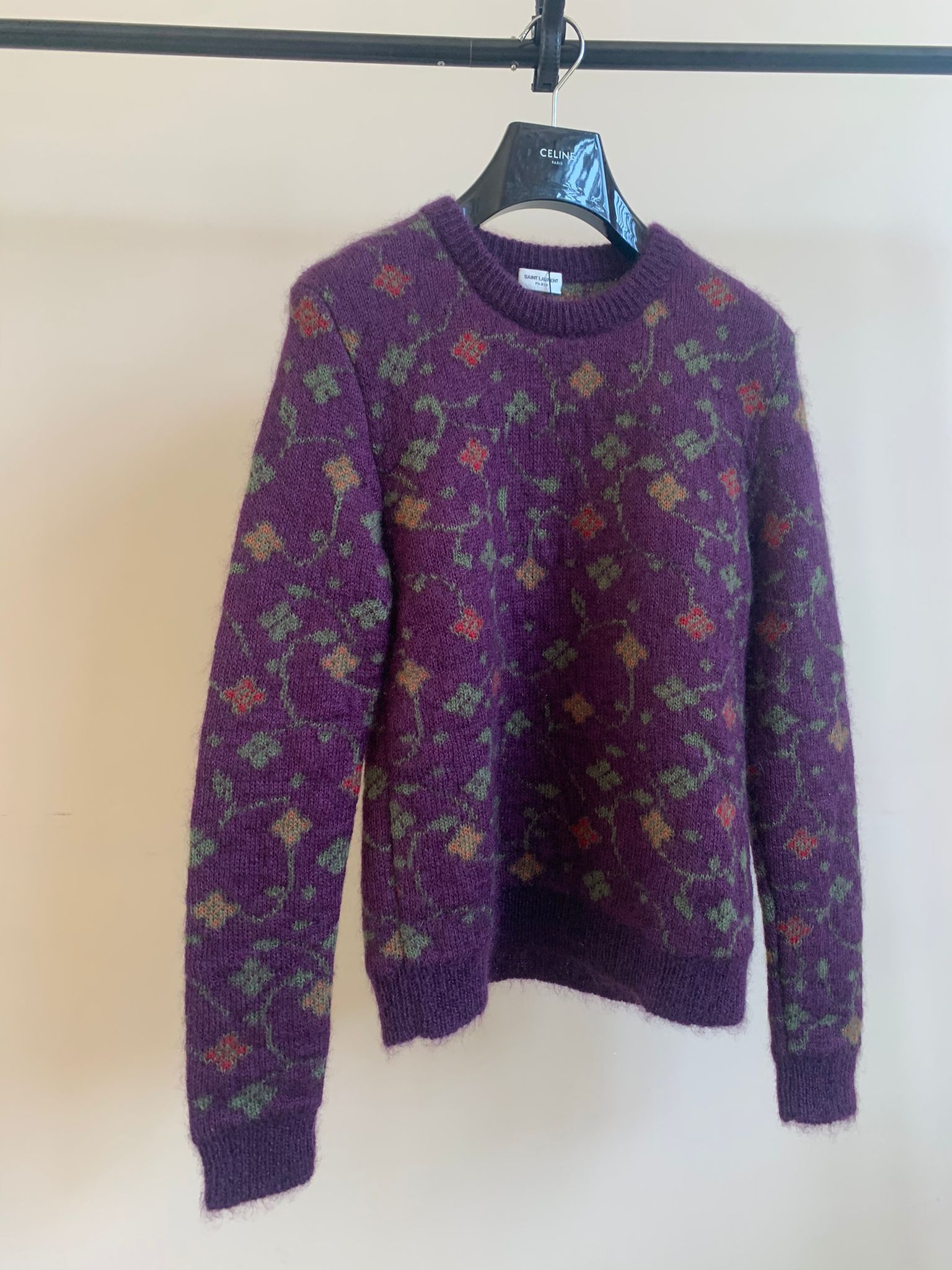 Saint Laurent Paris Floral Knitwear, LS In Purple Floral Size US S / EU 44-46 / 1 - 9 Thumbnail