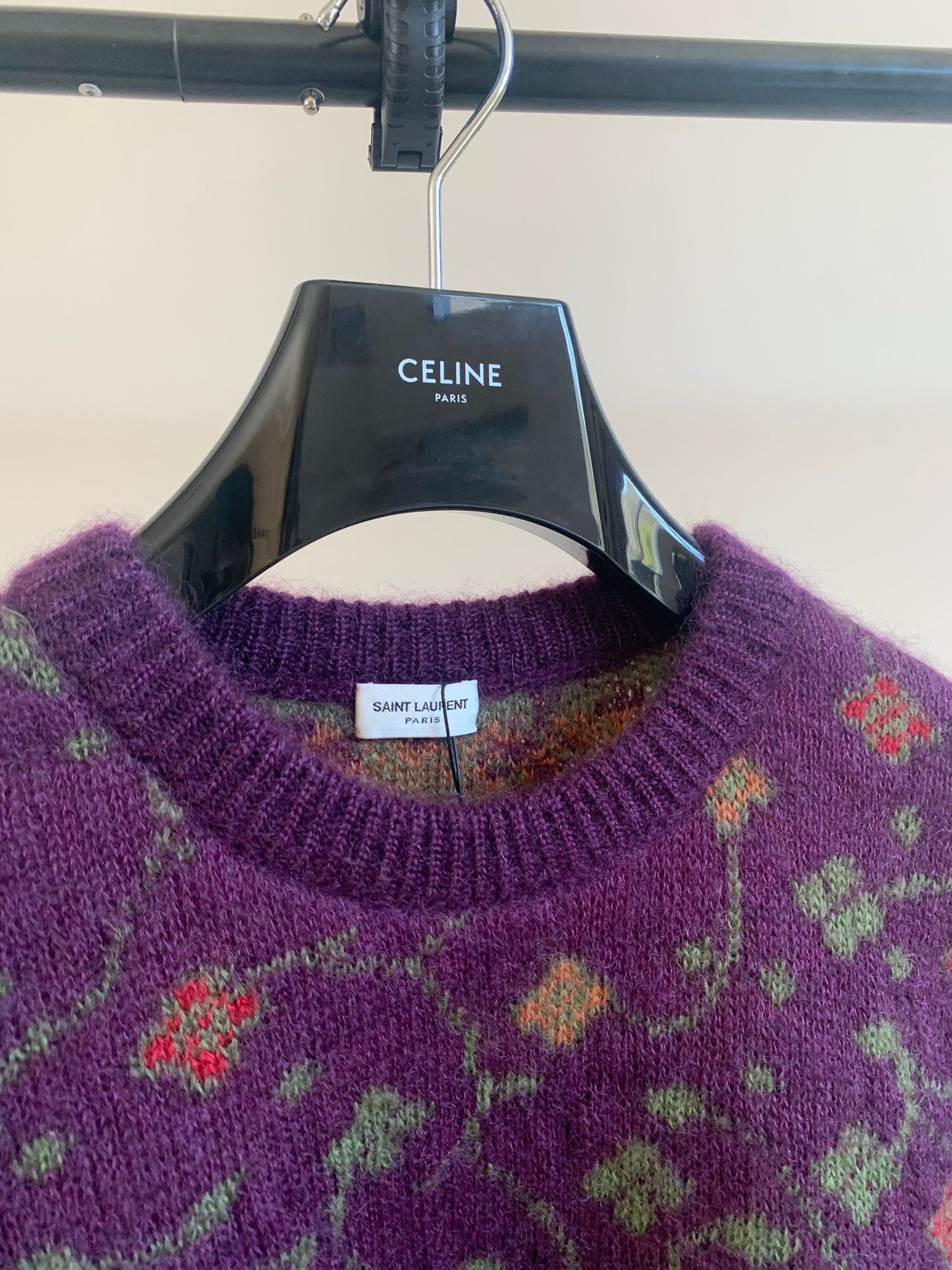 Saint Laurent Paris Floral Knitwear, LS In Purple Floral Size US S / EU 44-46 / 1 - 7 Thumbnail