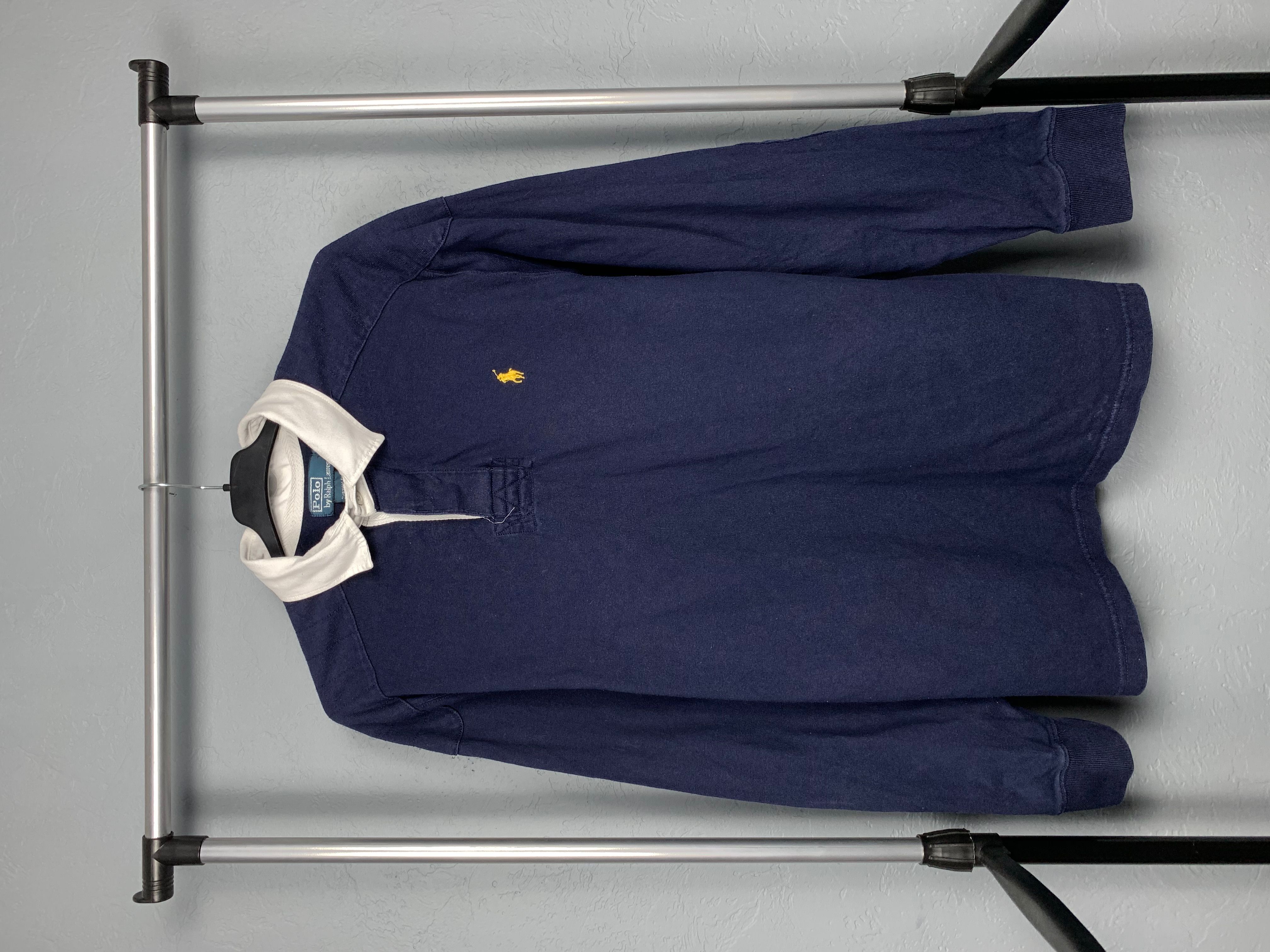 Pre-owned Polo Ralph Lauren X Ralph Lauren Polo Ralph Laurent Vintage Mens Rugby Long Sleeve Polo Shirt In Navy Blue
