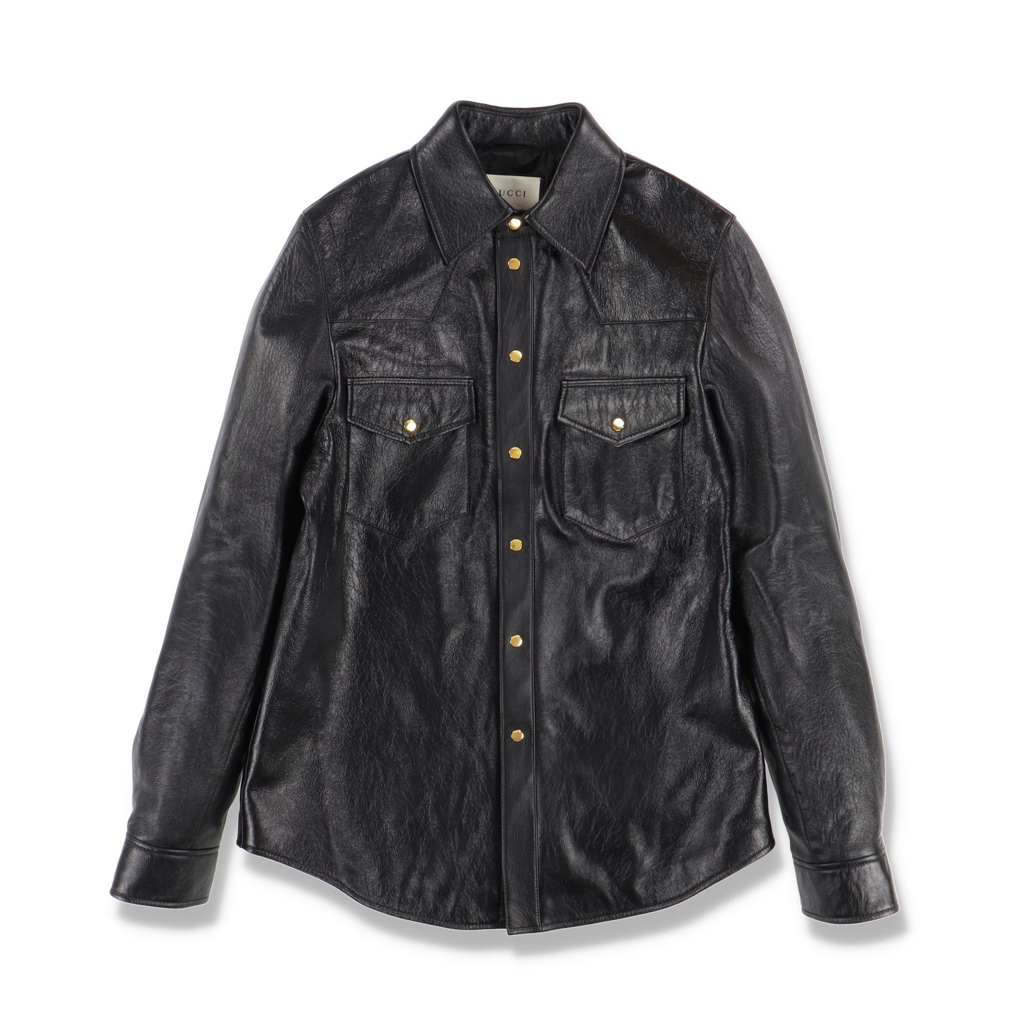 image of Gucci Black Lambskin Overshirt With Debossed Logo, Men's (Size Medium)