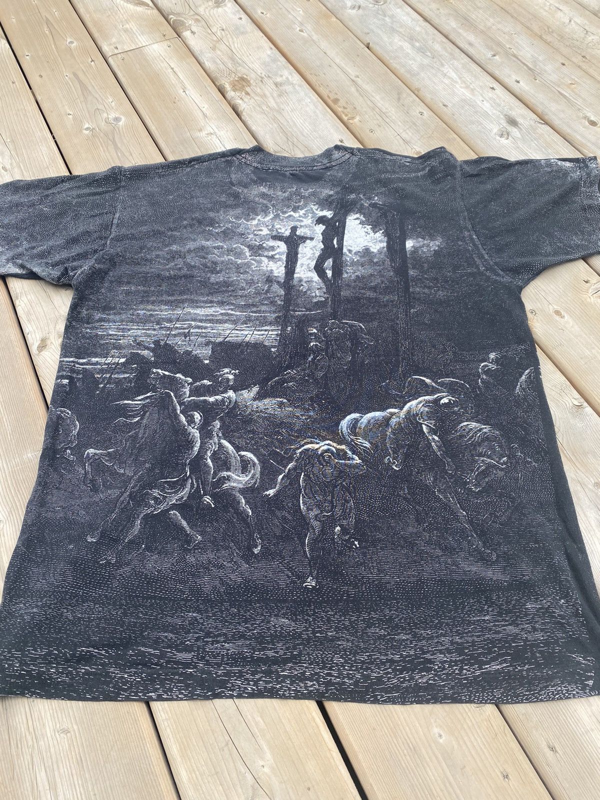 image of Aop Gustave Dore Religious Art “Jesus Crucifixion” Tee in Black, Men's (Size XL)