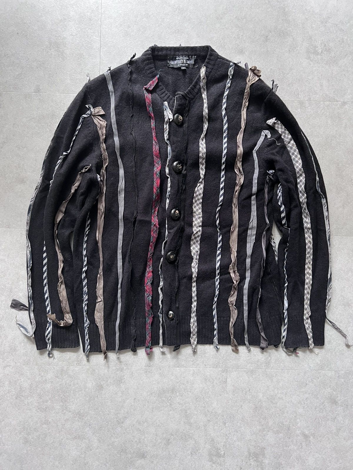 image of Geoffrey B Small Patch Strips Cardigan (L) in Black, Men's (Size Large)