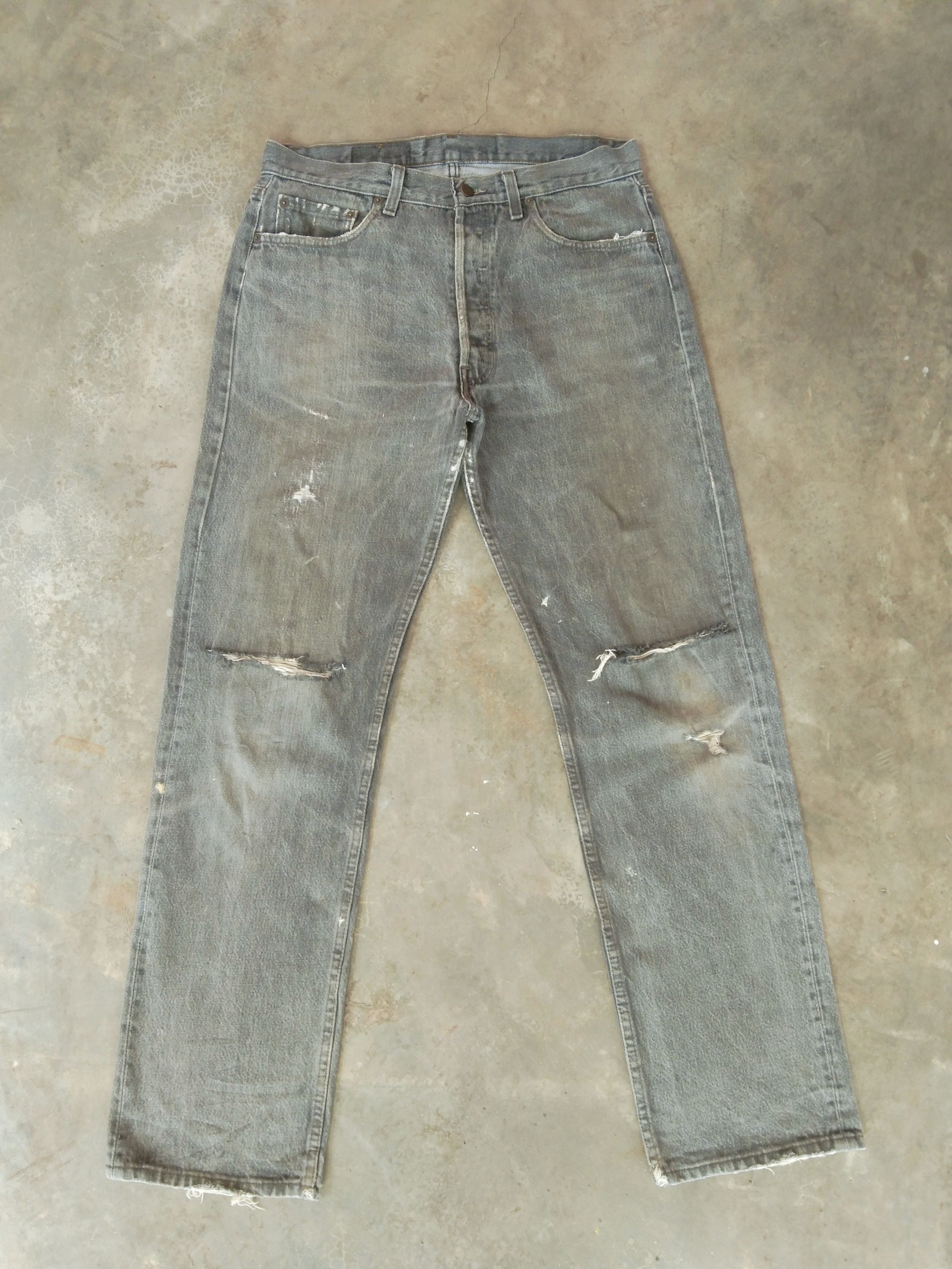 80s Vintage Levi's 501 Grey Made In USA Distressed Jeans