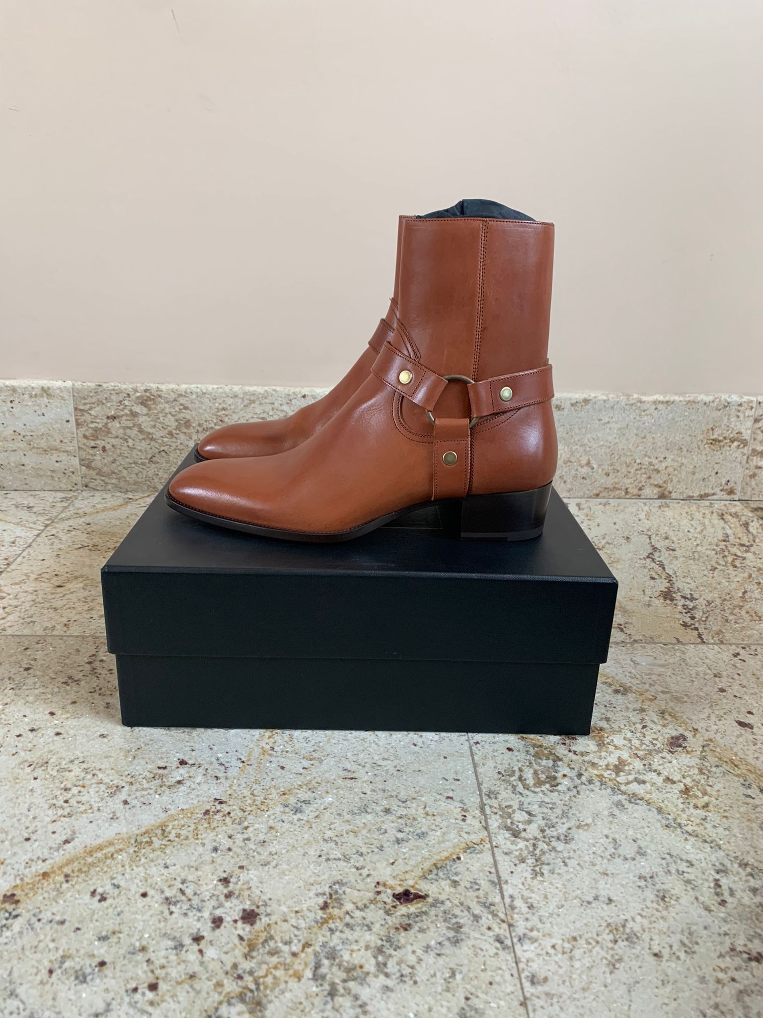 image of Saint Laurent Paris Wyatt 40 Harness Boots In New Papaya, Men's (Size 8)