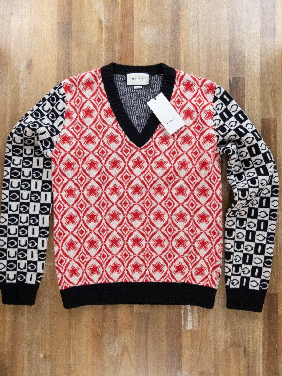 Gucci $1100 GUCCI jacquard logo wool v-neck sweater Medium Size US M / EU 48-50 / 2 - 4 Thumbnail