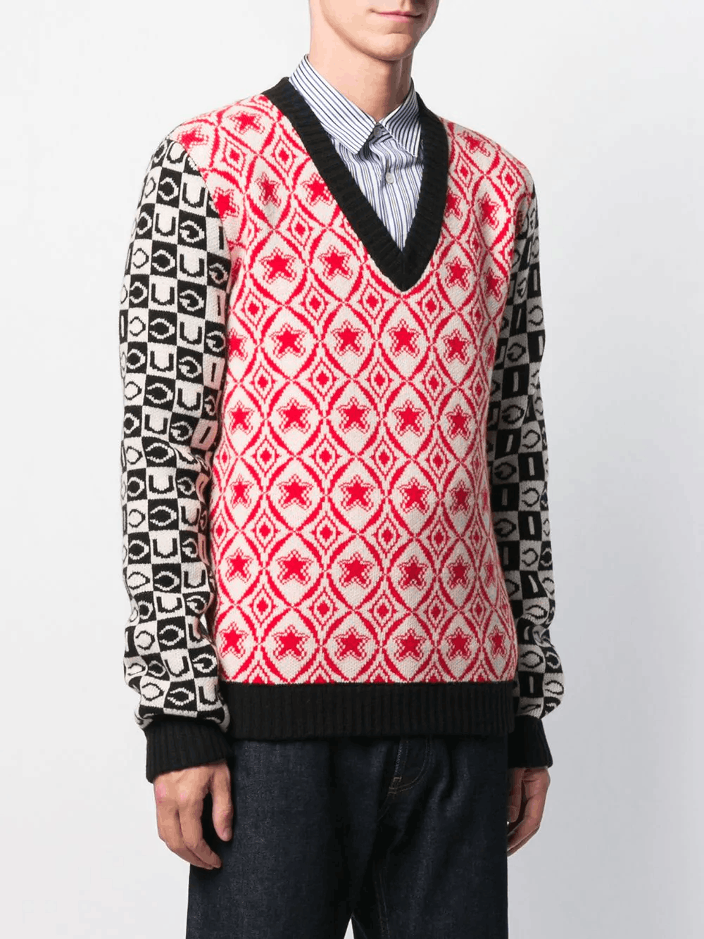 Gucci $1100 GUCCI jacquard logo wool v-neck sweater Medium Size US M / EU 48-50 / 2 - 1 Thumbnail