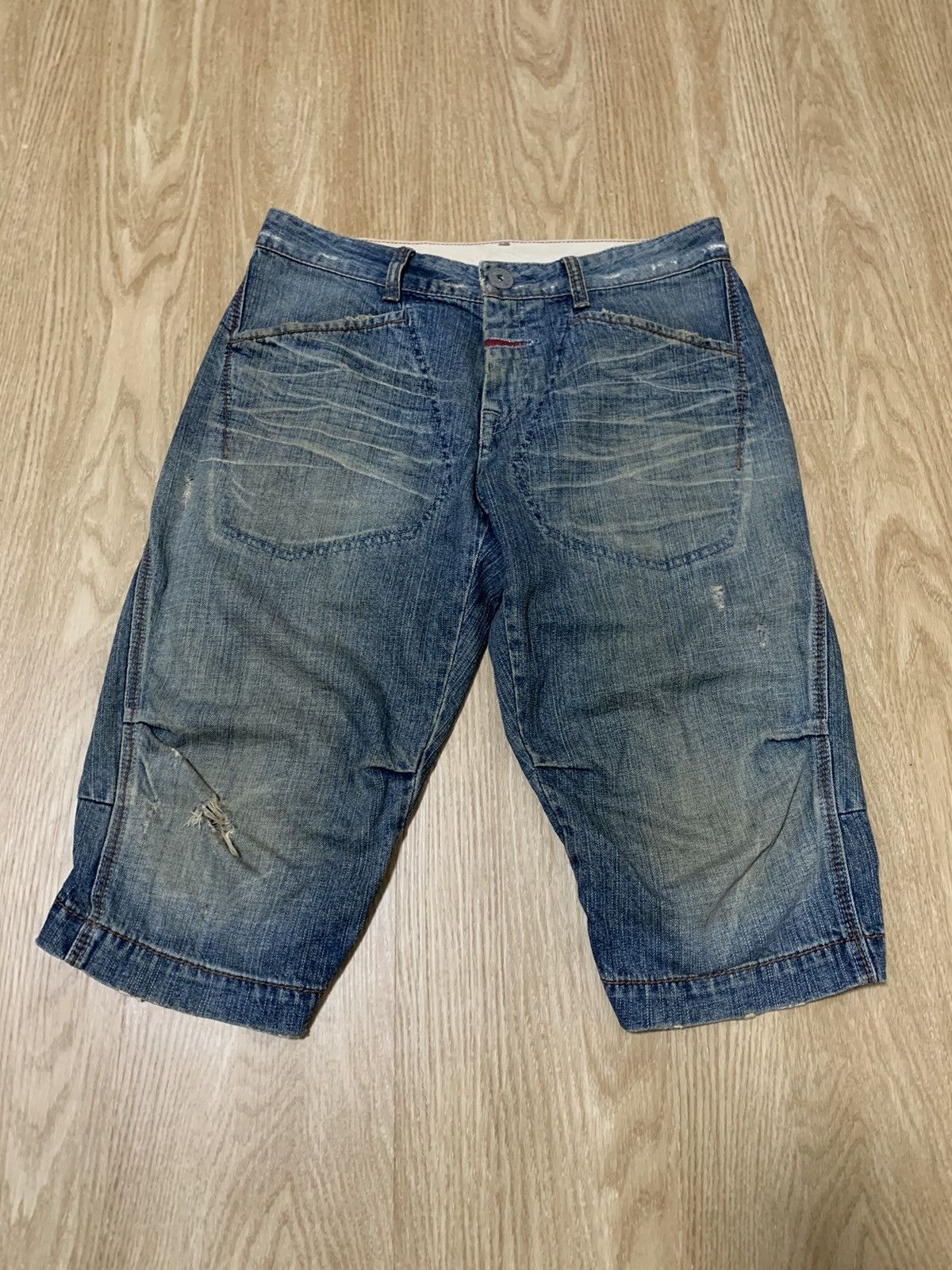 Image of Distressed Denim x Marithe Francois Girbaud Distressed Short Denim, Men's (Size 31)