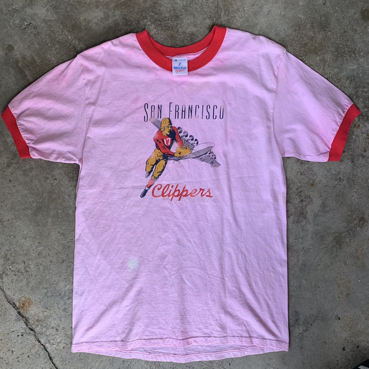 image of Ebbets Field Flannels x Made In USA San Francisco Vintage Ringers Preshrunk Shirt Tee in Pink/Red (