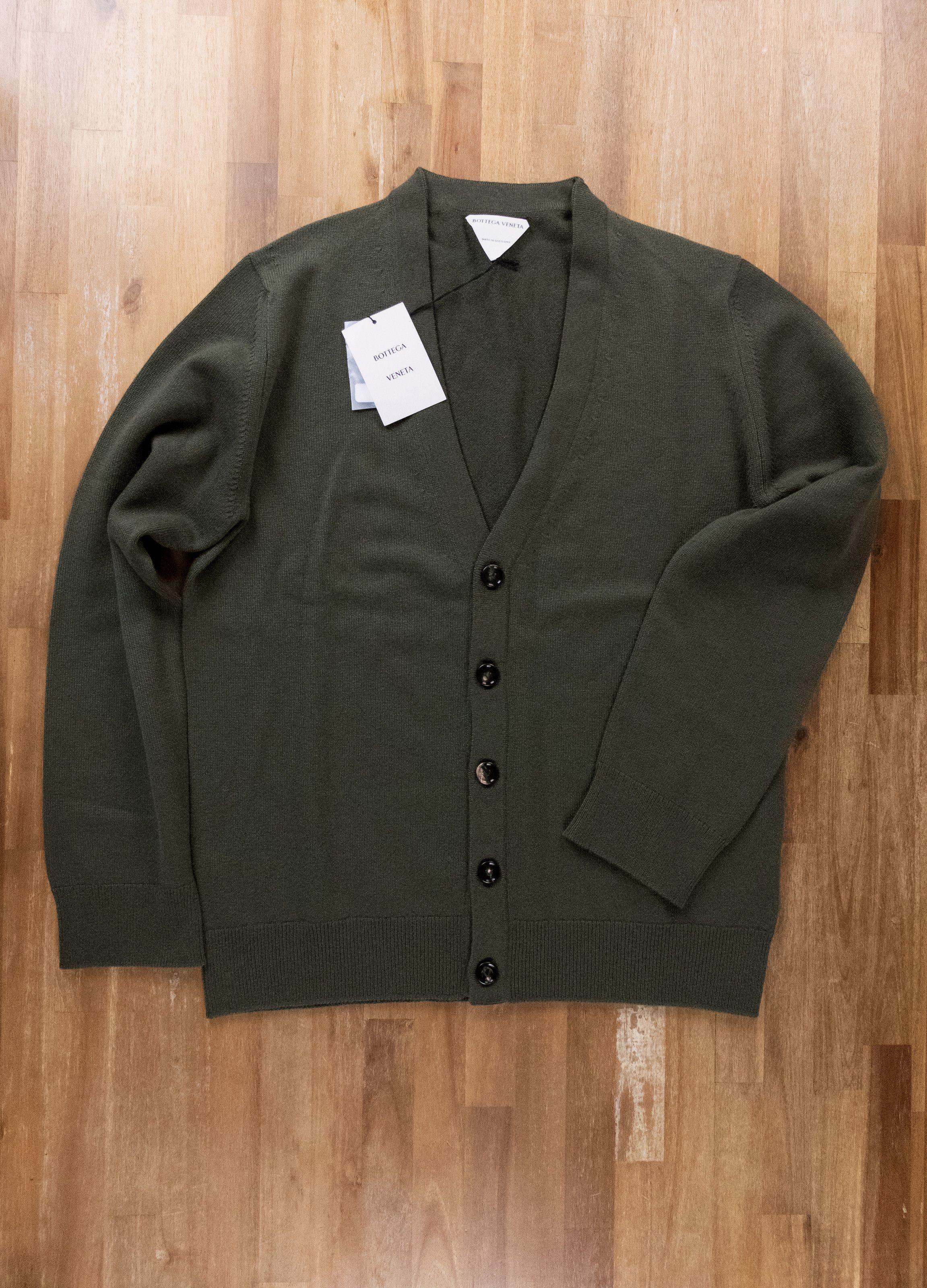 image of Bottega Veneta Dark Green Cashmere Knit Cardigan Sweater Xl, Men's