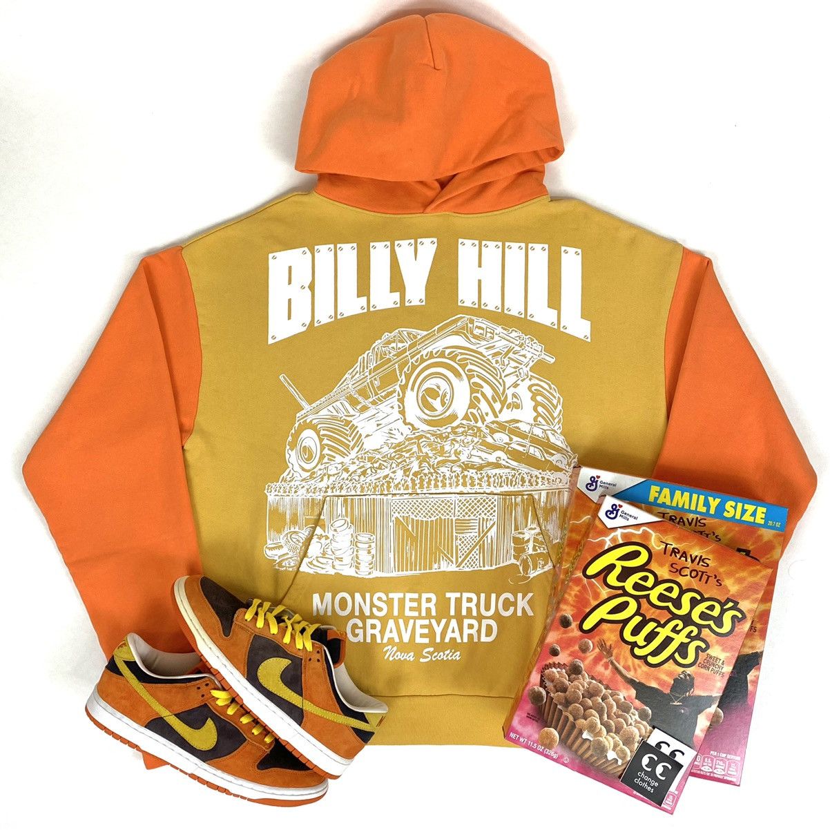 image of Billy Hill Monster Truck Hoodie Yellow Orange Two Tone in Orange/Yellow, Men's (Size Medium)