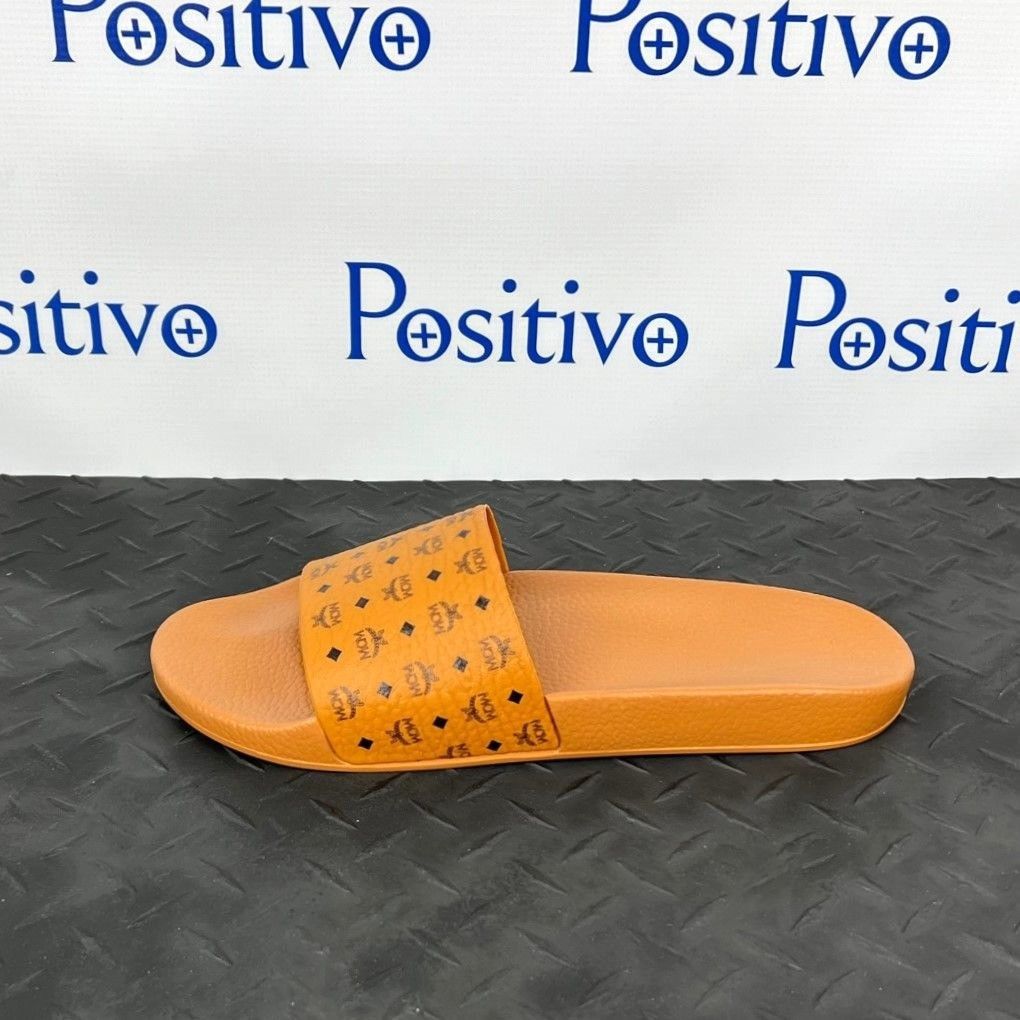 Pre-owned Mcm Mens Cognac Visetos Rubber Slides Us 10 Eu 43