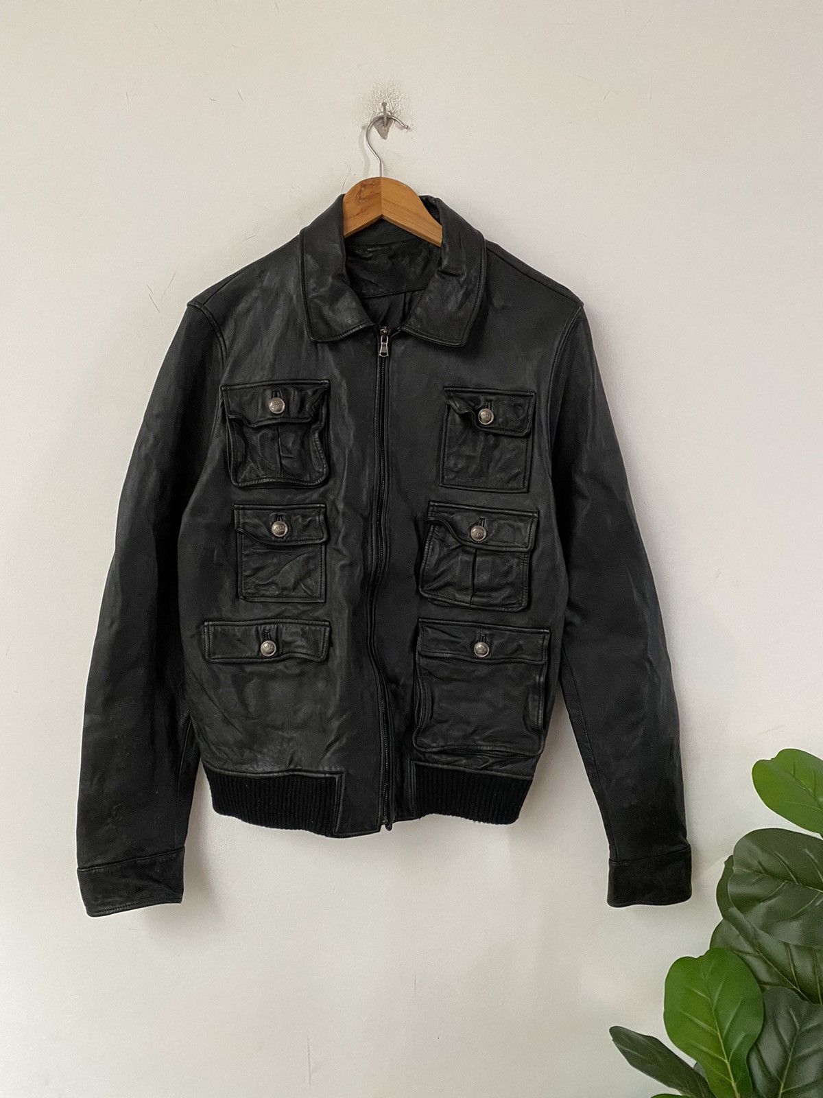 🧨Korean Y2K 6 pocket Tactical Leather Jacket black colour