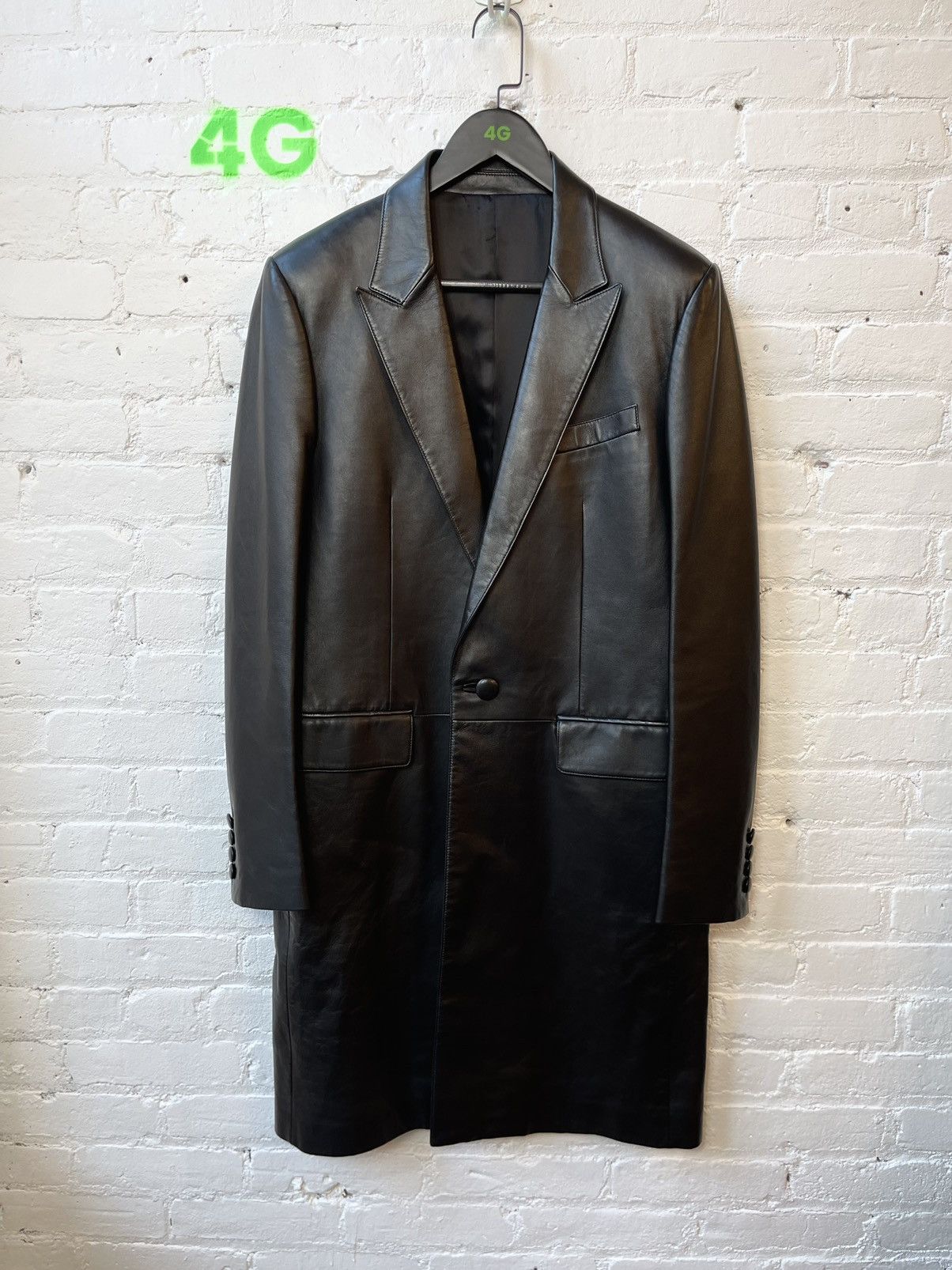 image of Celine Ss19 Runway New Leather Peacoat Jacket Eu50 in Black, Men's (Size Medium)