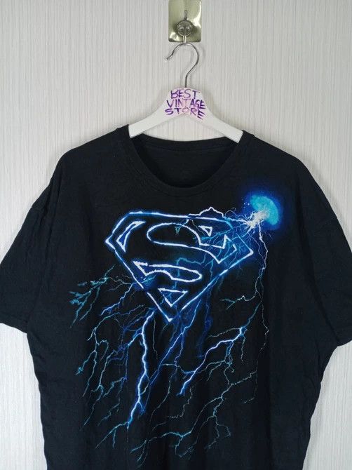 DC Comics Vintage Superman Thunder Big Logo Black Tshirt Size US XXL / EU 58 / 5 - 4 Thumbnail