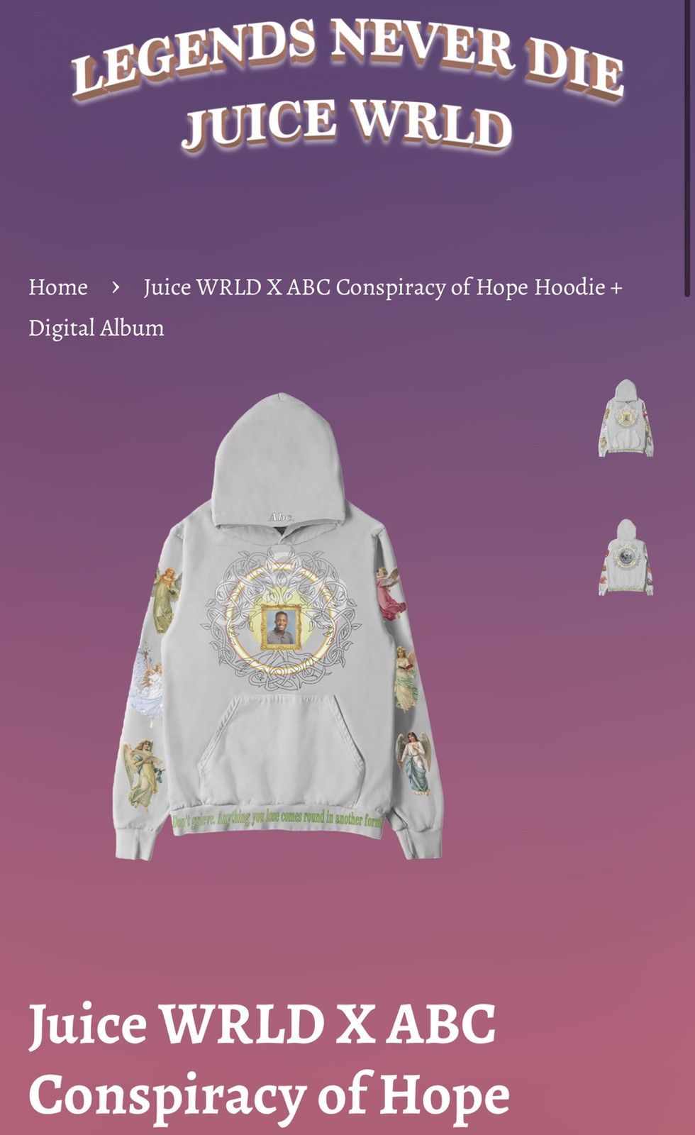 999 Club S Advisory Board Crystals Juice Wrld Hoodie 999 Club Gray Size US S / EU 44-46 / 1 - 6 Thumbnail