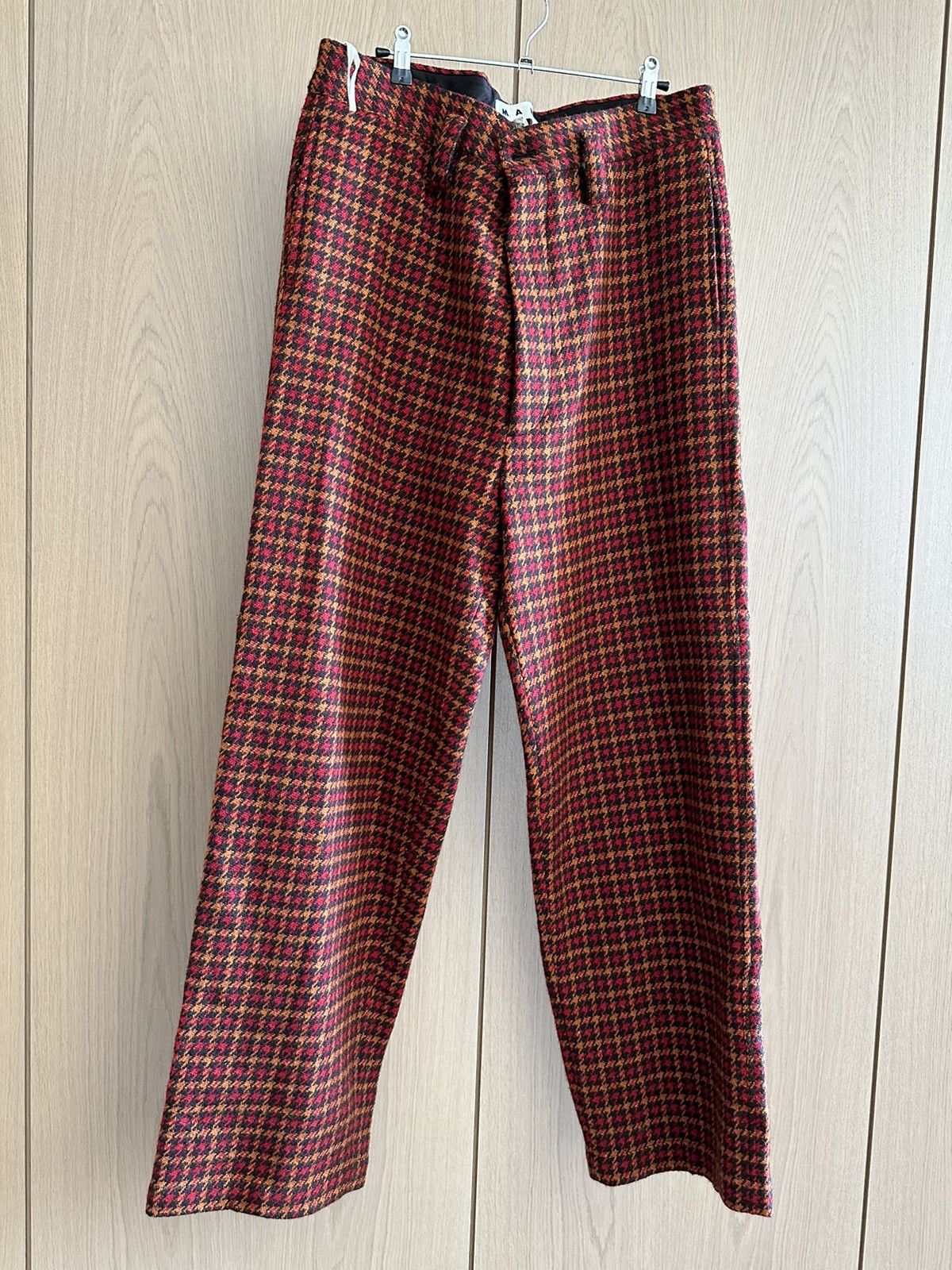 image of Marni Wide Leg Retro Check Trouser in Red Men's (Size 34)