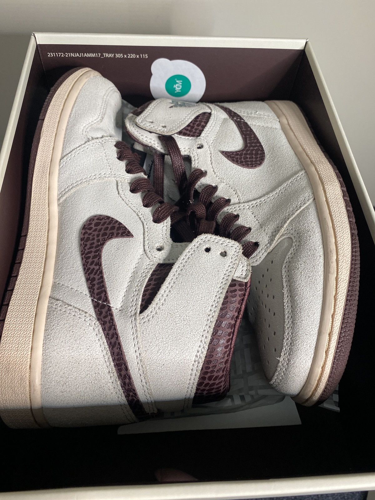 image of Nike Jordan 1 A Ma Maniere Shoes in Sail/Burgundy, Men's (Size 7)