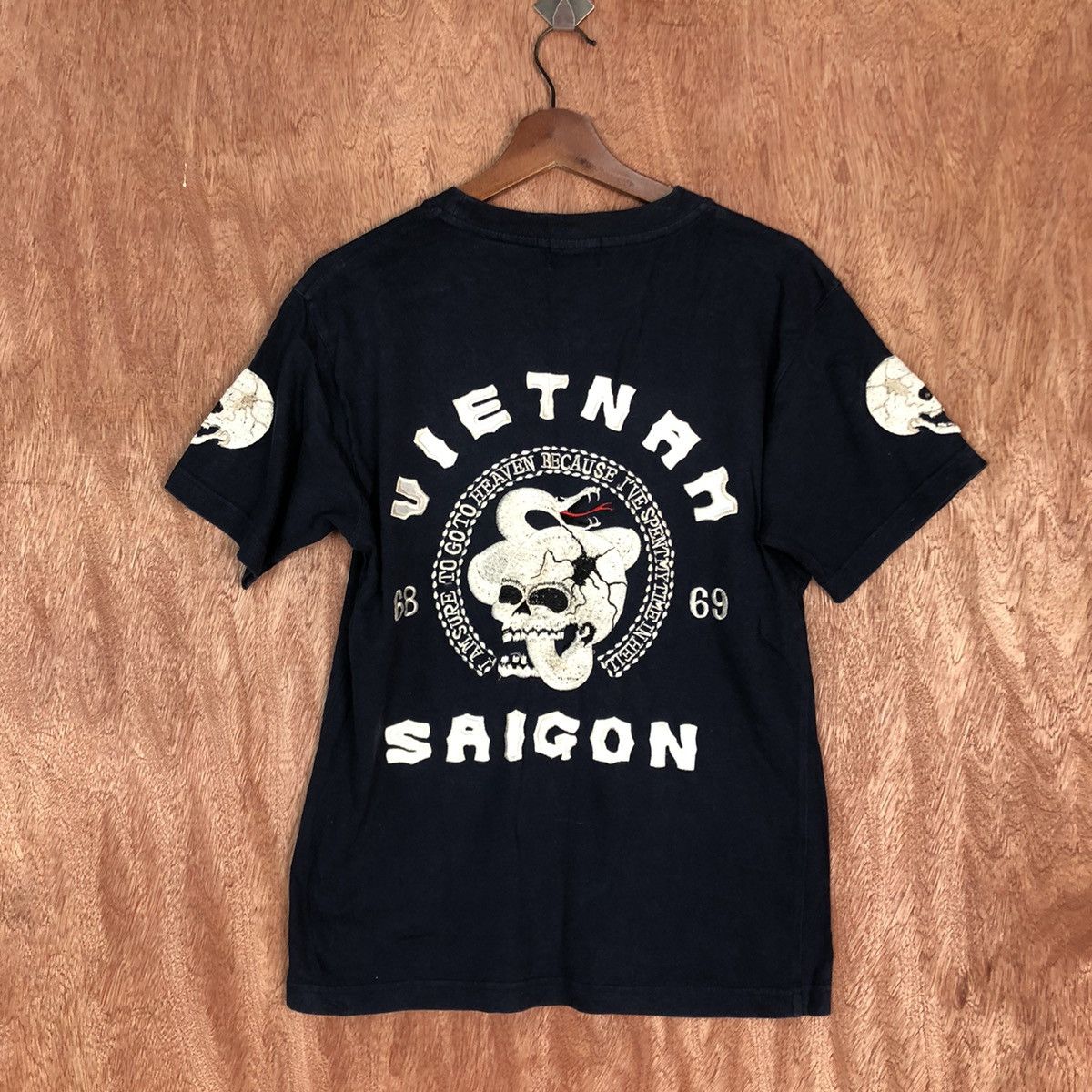 image of Skulls Back Street Crawler Vietnam Saigon Skull Embroidery 1736 in Blue, Men's (Size Small)