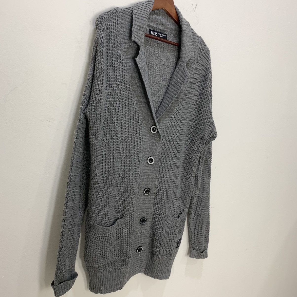 Homespun Knitwear × Japanese Brand BACKS SEVEN LOVELESS BLACK Waffle Knitwear Cardigan Sweater Size XL / US 12-14 / IT 48-50 - 5 Thumbnail