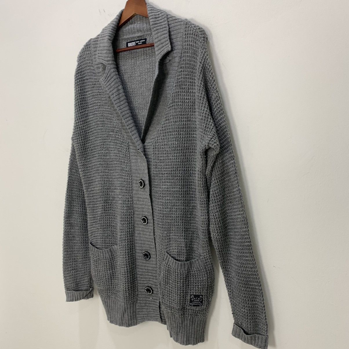 Homespun Knitwear × Japanese Brand BACKS SEVEN LOVELESS BLACK Waffle Knitwear Cardigan Sweater Size XL / US 12-14 / IT 48-50 - 6 Thumbnail