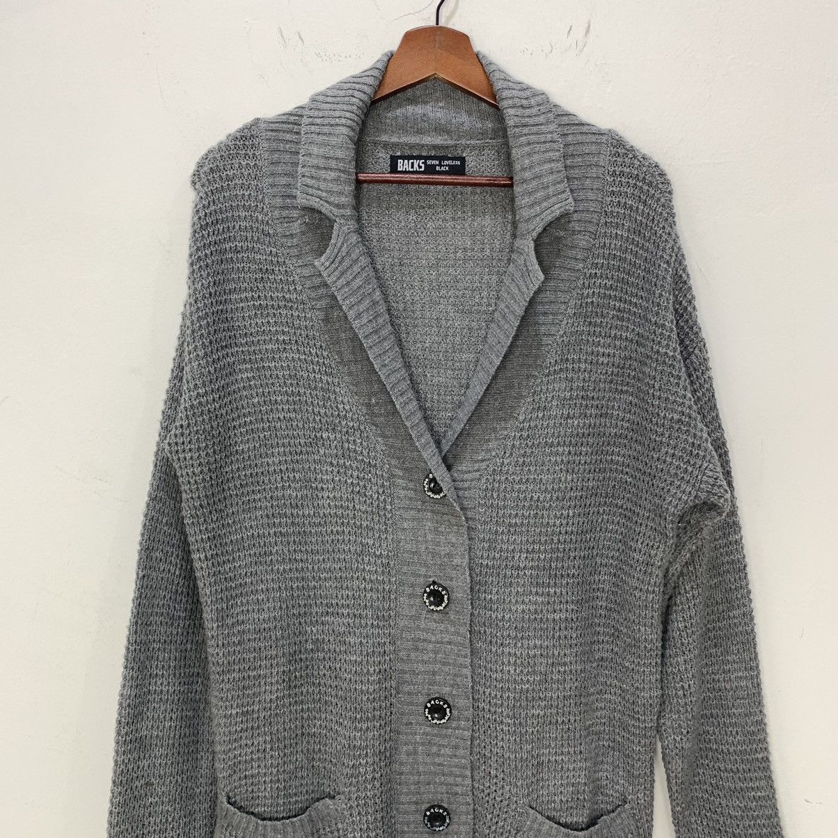Homespun Knitwear × Japanese Brand BACKS SEVEN LOVELESS BLACK Waffle Knitwear Cardigan Sweater Size XL / US 12-14 / IT 48-50 - 3 Thumbnail