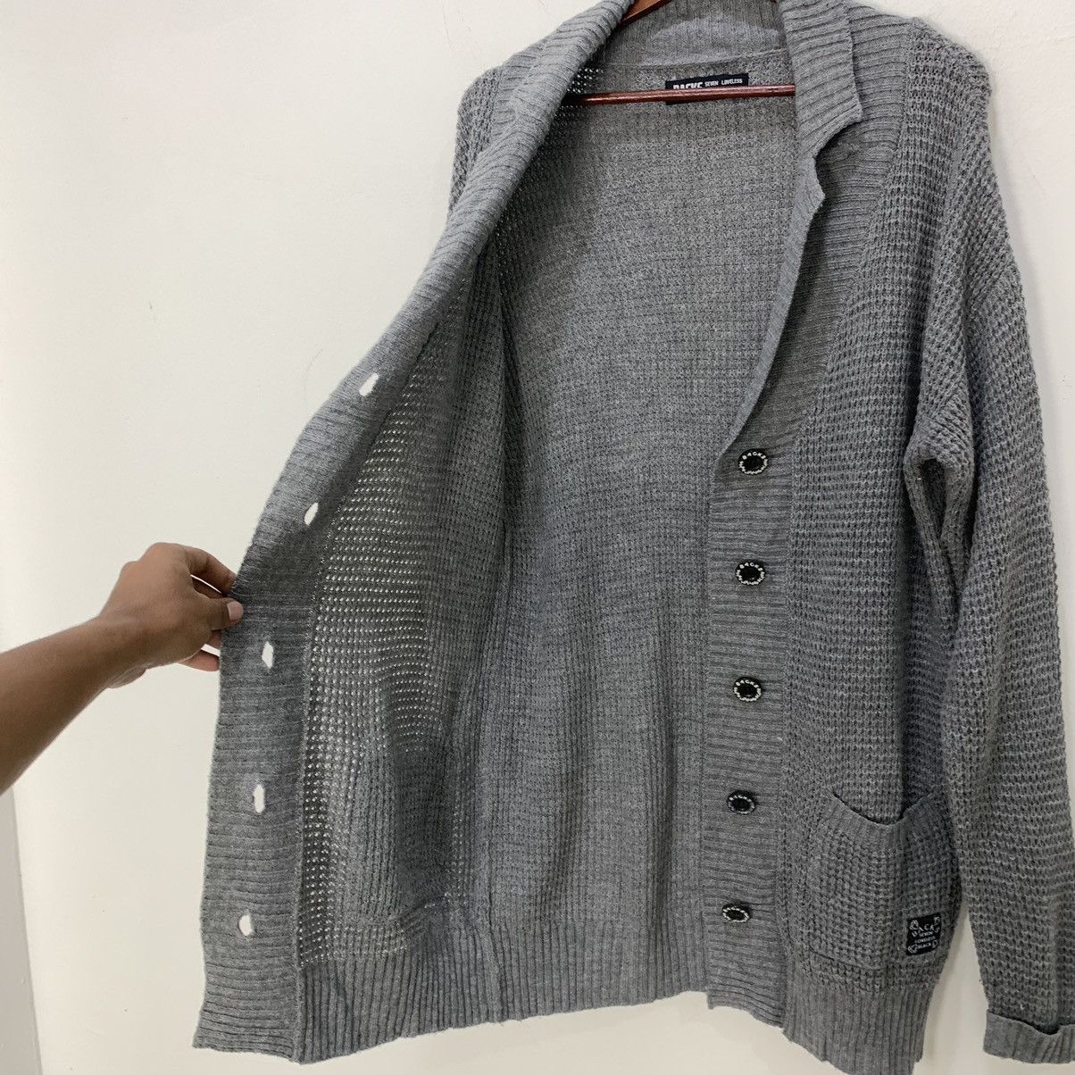 Homespun Knitwear × Japanese Brand BACKS SEVEN LOVELESS BLACK Waffle Knitwear Cardigan Sweater Size XL / US 12-14 / IT 48-50 - 15 Thumbnail
