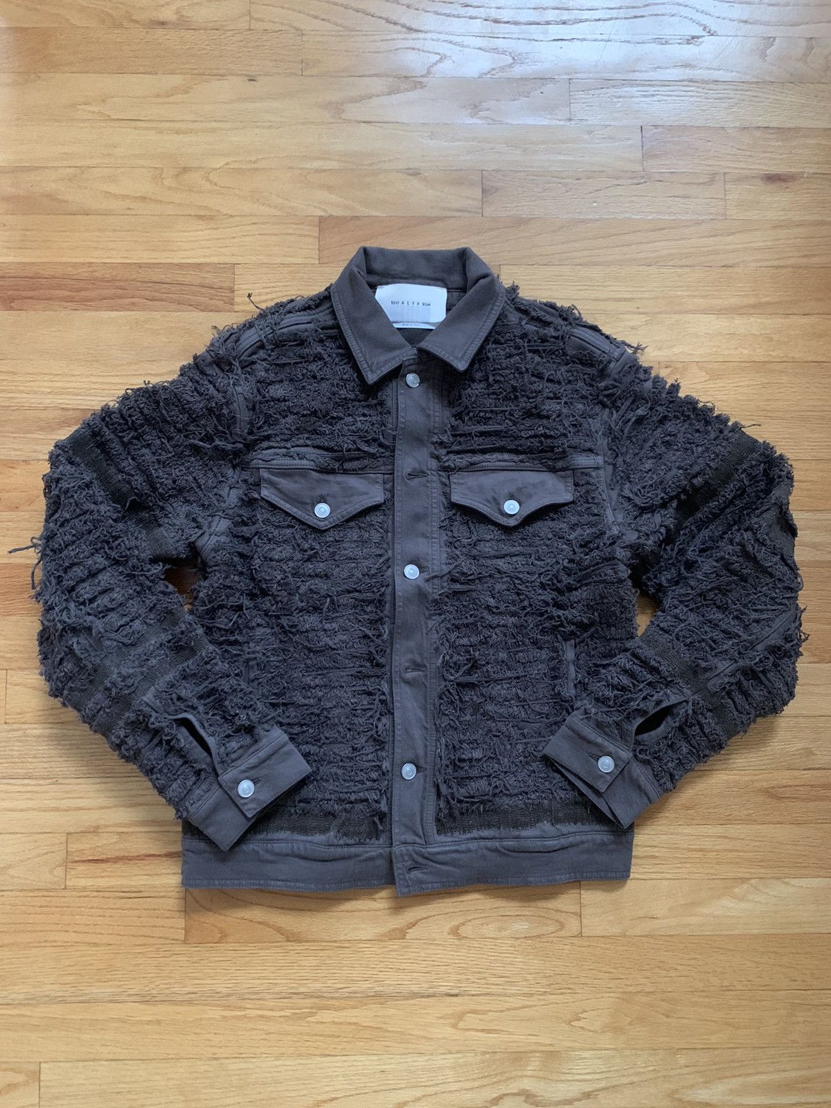 image of 1017 Alyx 9Sm x Blackmeans Alyx X Blackmeans Distressed Denim Jacket in Brown, Men's (Size Small)