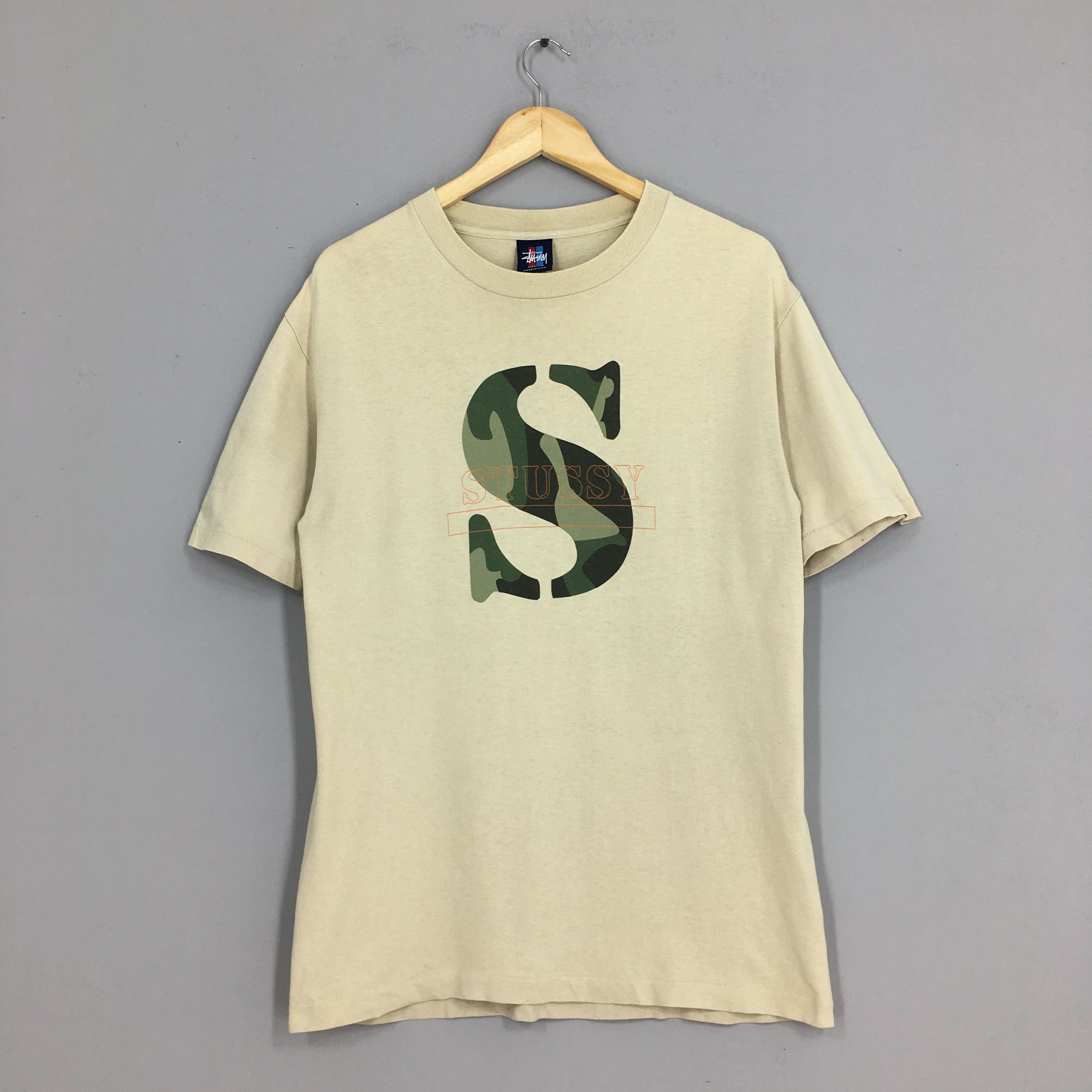 image of Vintage 90's Stussy Usa Stussy S Logo Camo T Shirt Medium in Brown, Men's
