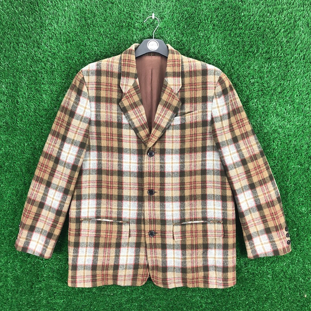 Japanese Brand Vintage 80's Wool Checkered Blazer Jacket by Pawder Japan Size US M / EU 48-50 / 2 - 1 Thumbnail