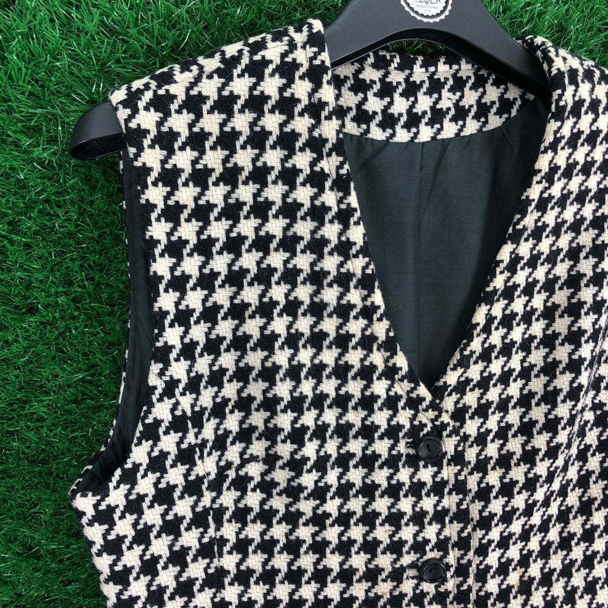 Japanese Brand Vintage 80's Wool Houndstooth Jacket Sleevless Women Size XS / US 0-2 / IT 36-38 - 3 Thumbnail