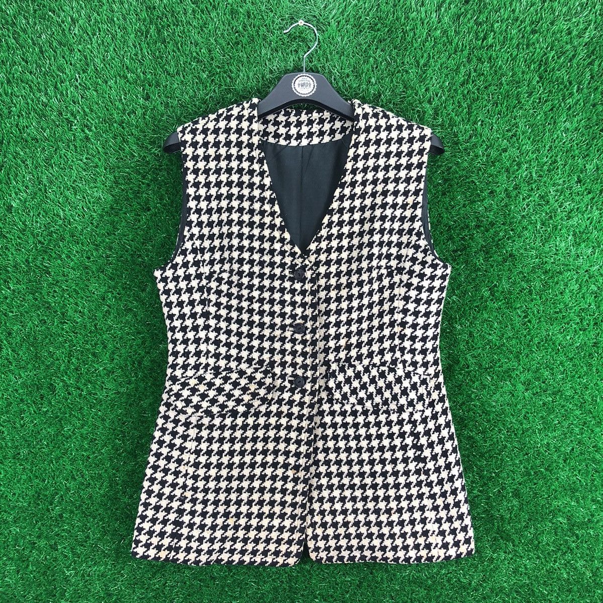 Japanese Brand Vintage 80's Wool Houndstooth Jacket Sleevless Women Size XS / US 0-2 / IT 36-38 - 2 Thumbnail