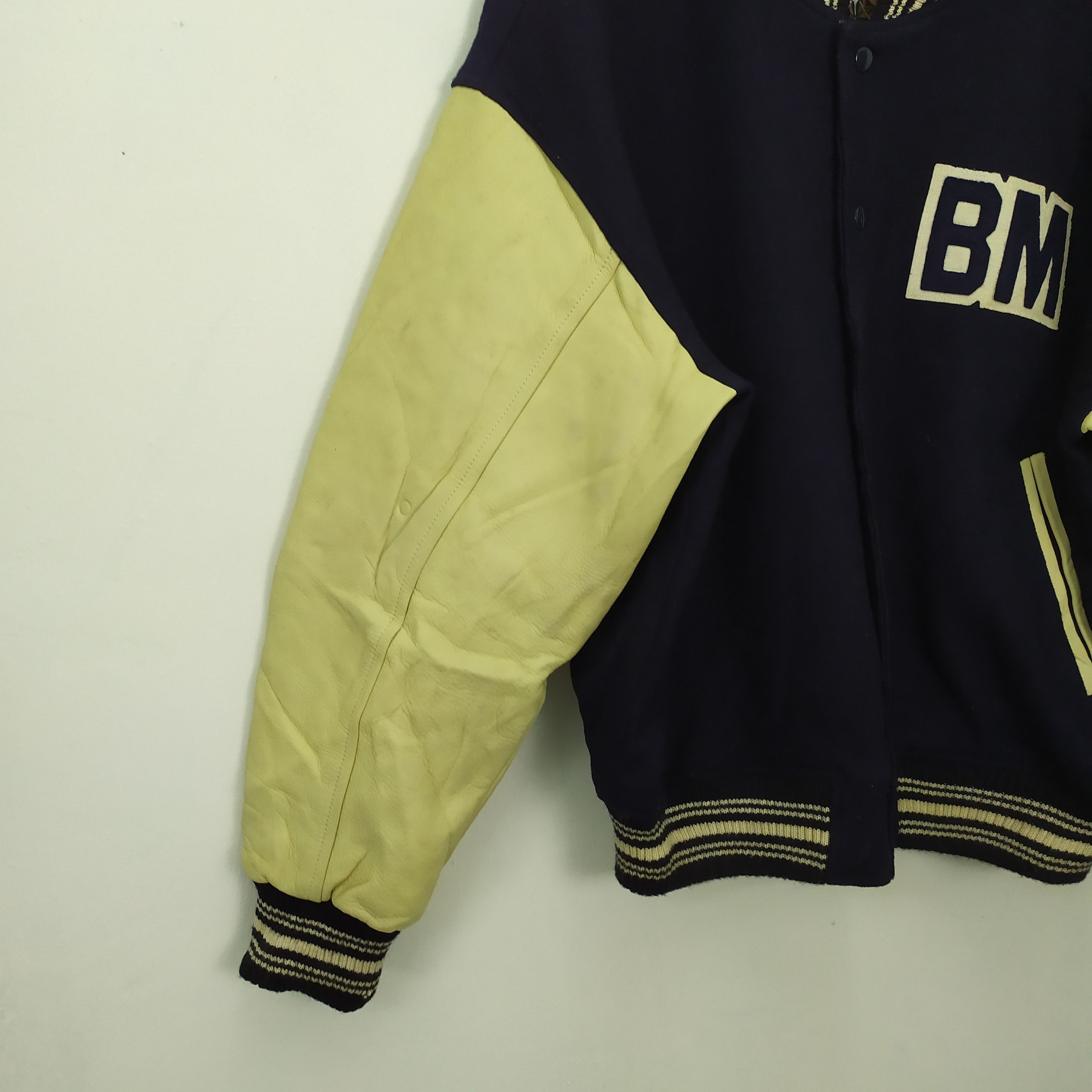 Vintage BLOOMING TOWN WOOL VARSITY JACKET LEATHER SLEEVE Size US L / EU 52-54 / 3 - 4 Thumbnail