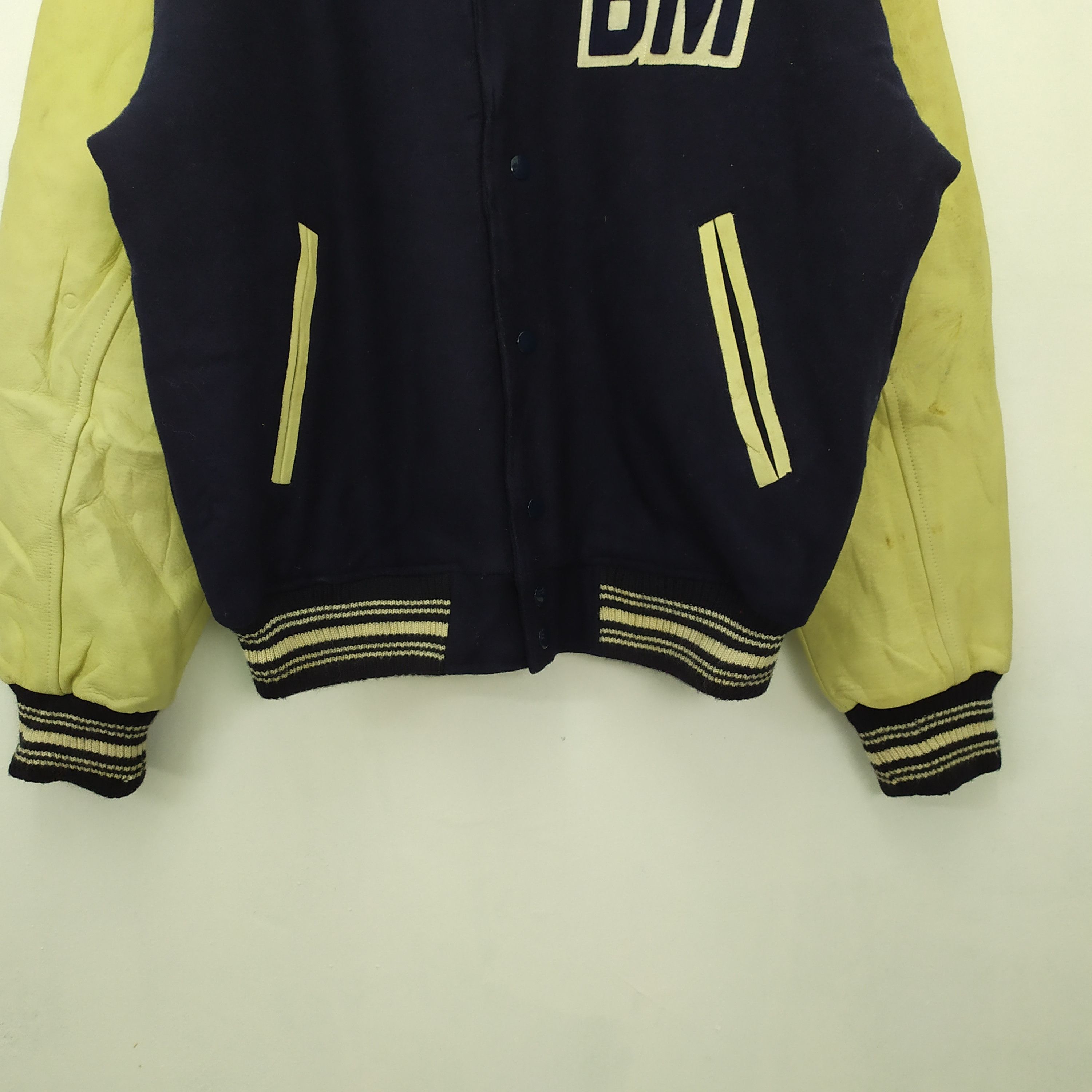 Vintage BLOOMING TOWN WOOL VARSITY JACKET LEATHER SLEEVE Size US L / EU 52-54 / 3 - 6 Thumbnail