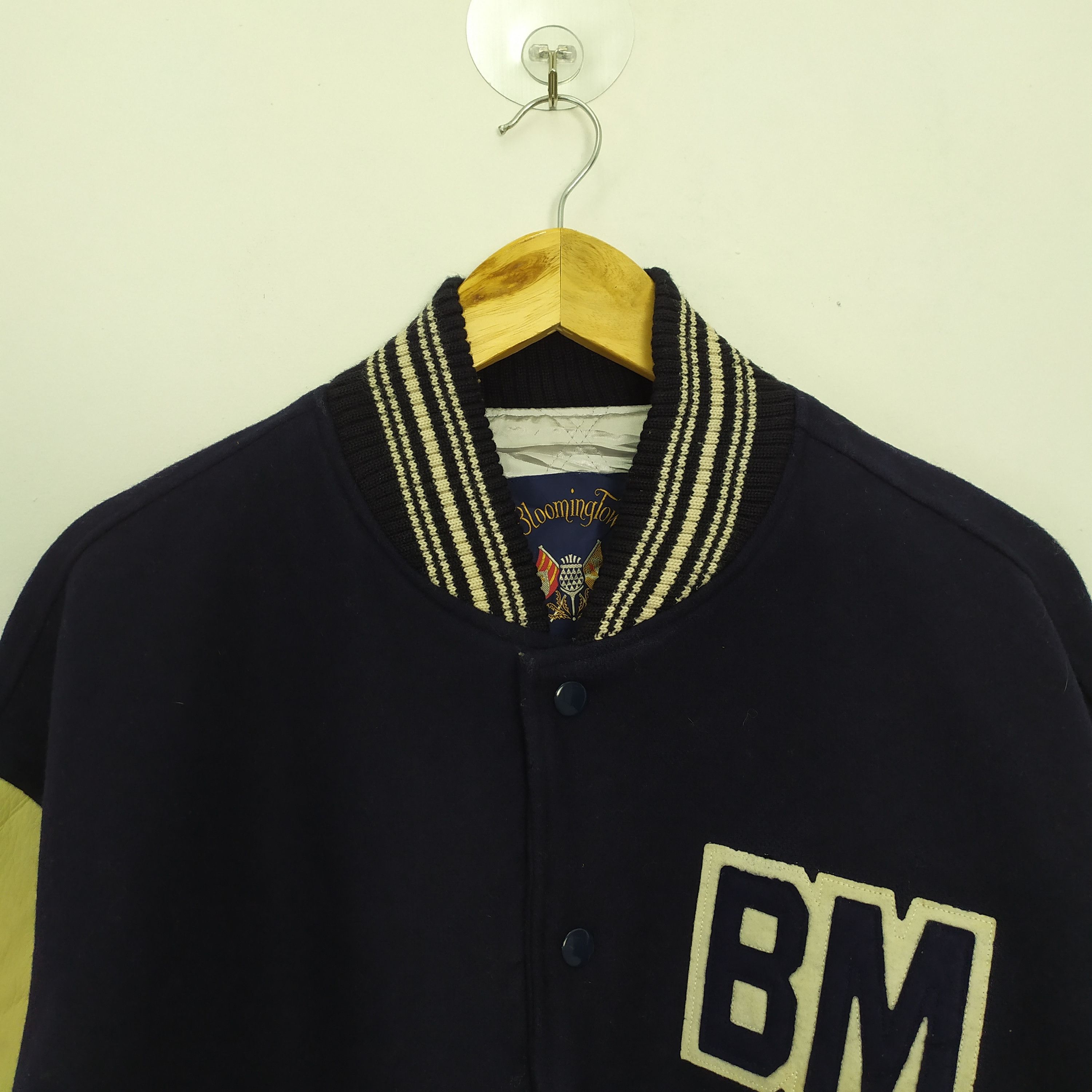 Vintage BLOOMING TOWN WOOL VARSITY JACKET LEATHER SLEEVE Size US L / EU 52-54 / 3 - 3 Thumbnail