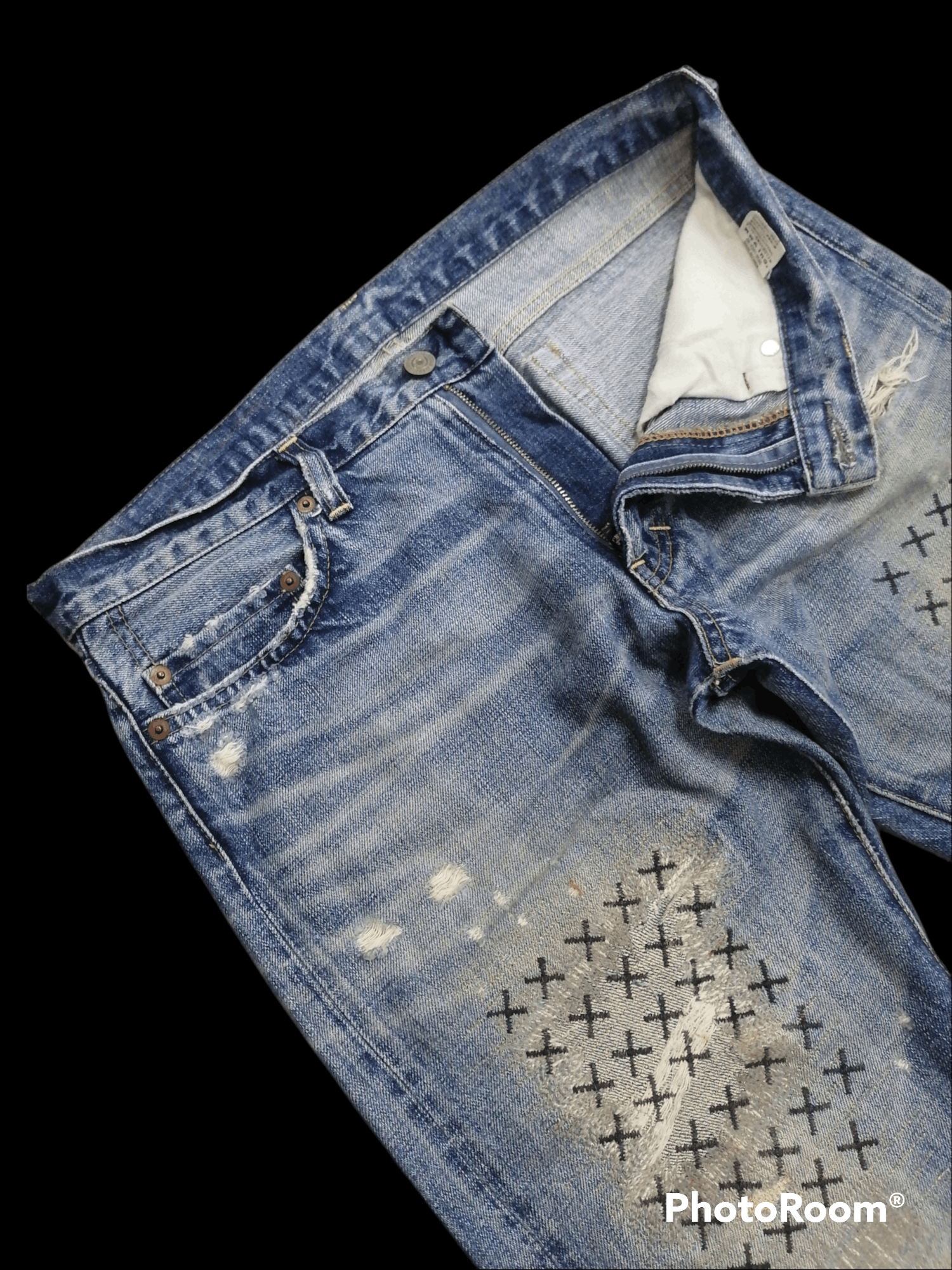 Japanese Brand RNA Sashiko Stitching Distressed Denim Pants Size US 33 - 5 Thumbnail