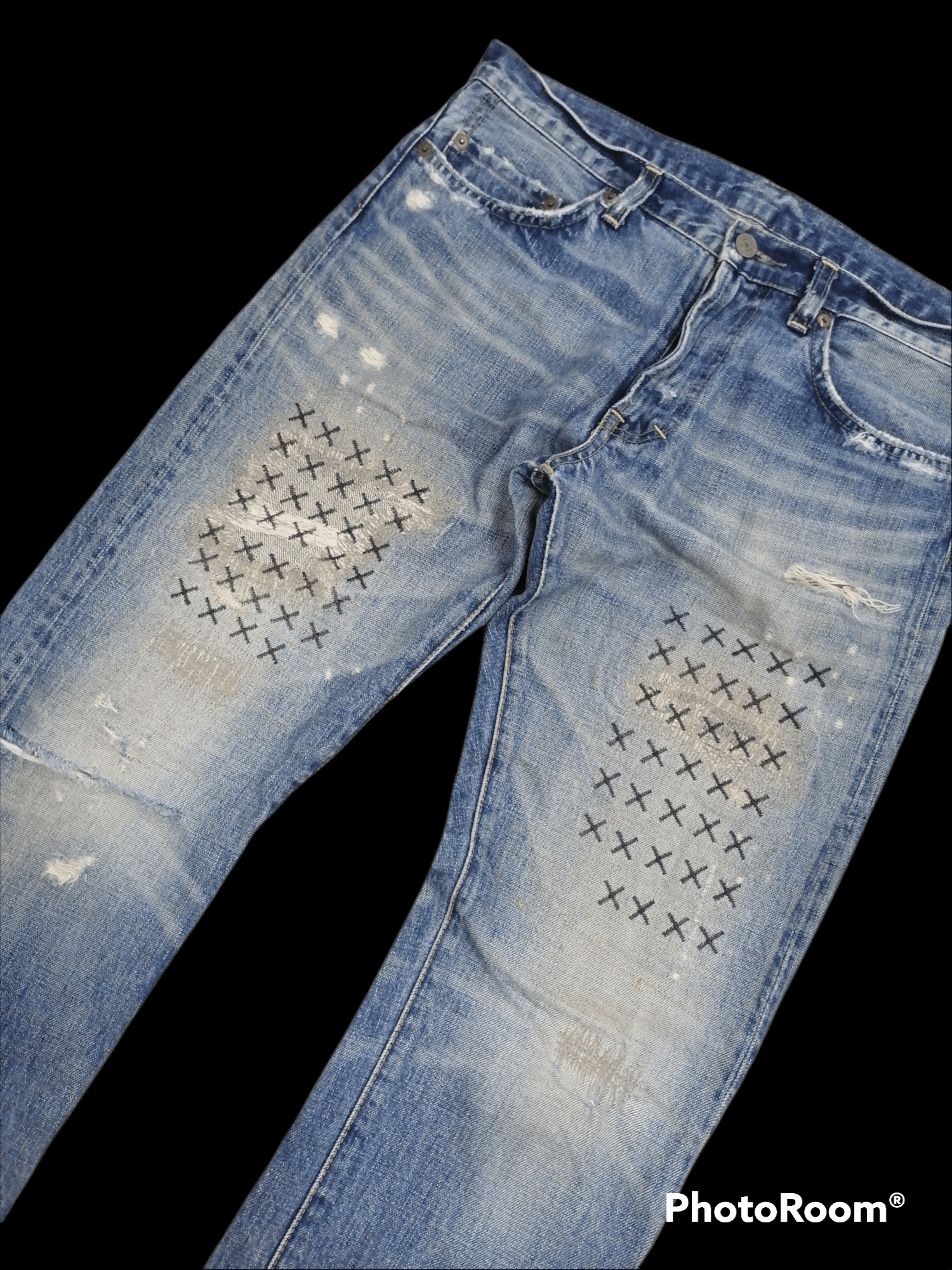 Japanese Brand RNA Sashiko Stitching Distressed Denim Pants Size US 33 - 3 Thumbnail