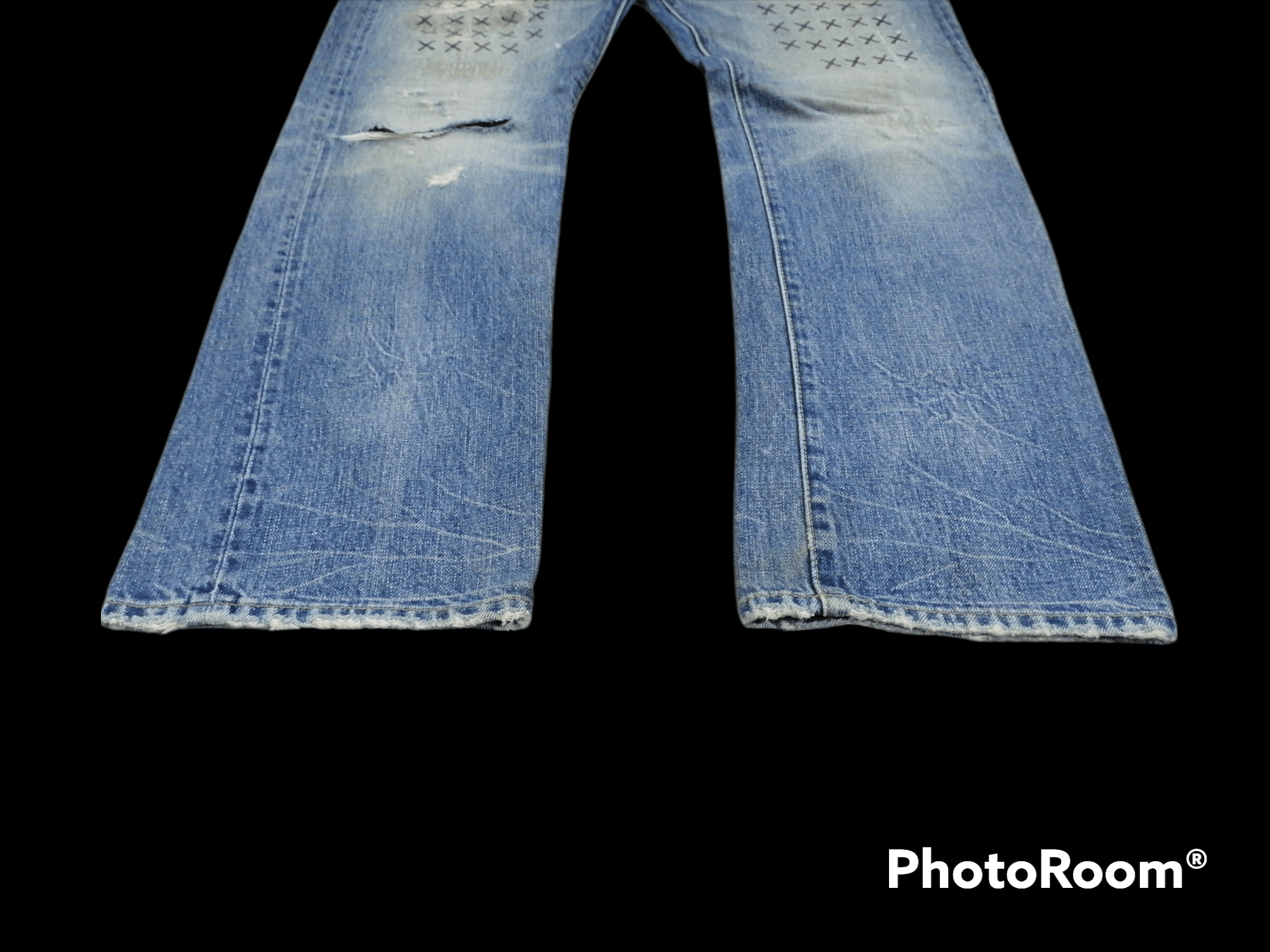 Japanese Brand RNA Sashiko Stitching Distressed Denim Pants Size US 33 - 2 Thumbnail
