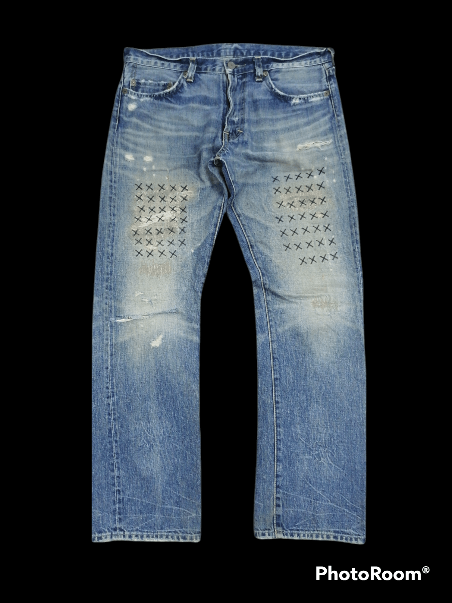 Japanese Brand RNA Sashiko Stitching Distressed Denim Pants Size US 33 - 1 Thumbnail