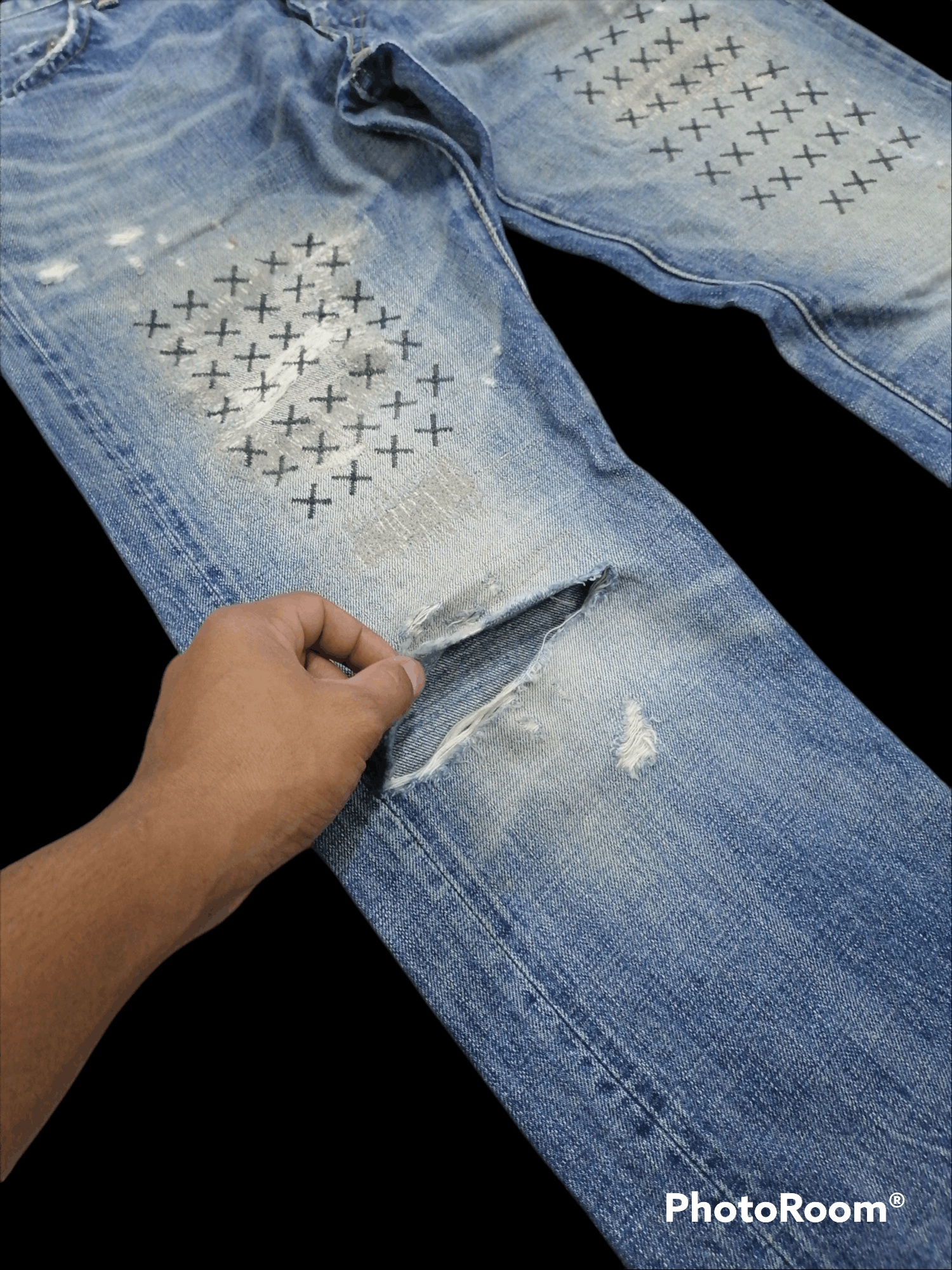Japanese Brand RNA Sashiko Stitching Distressed Denim Pants Size US 33 - 4 Thumbnail