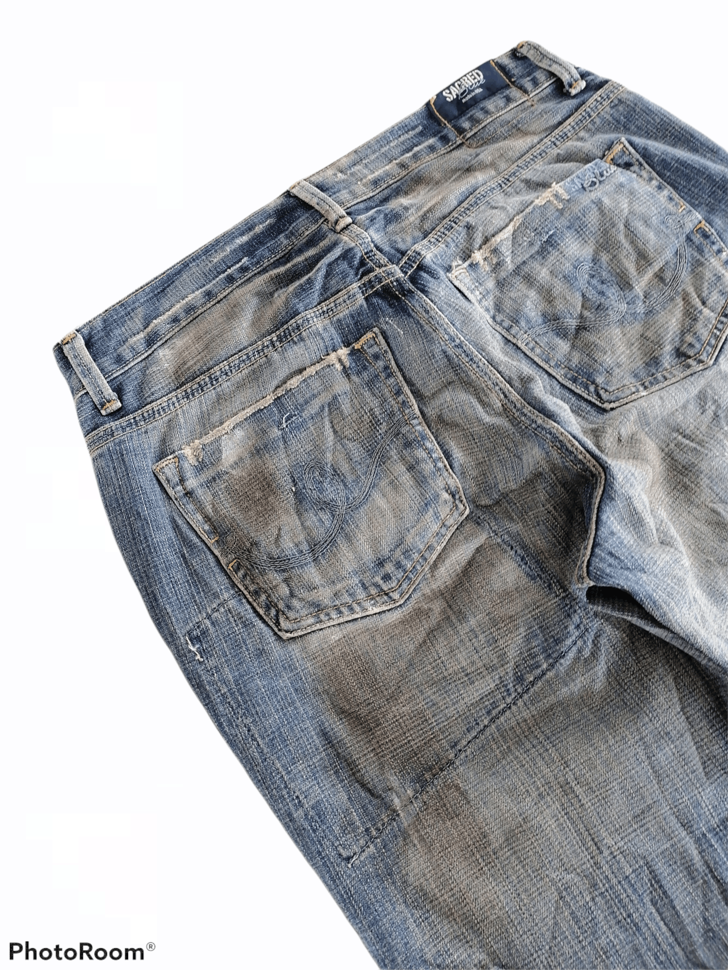 Japanese Brand Made In Usa Sacred Blue Patchwork Distressed Denim Pants Size US 31 - 7 Thumbnail