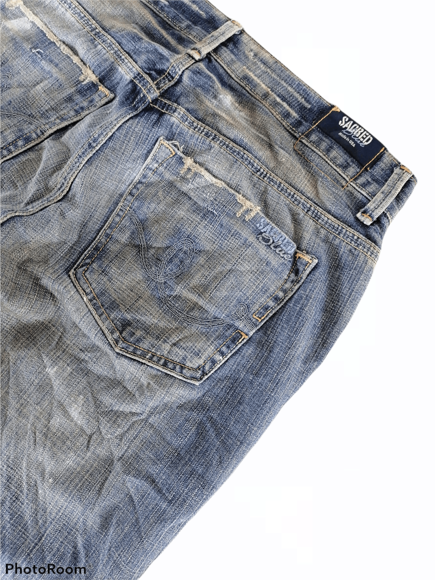 Japanese Brand Made In Usa Sacred Blue Patchwork Distressed Denim Pants Size US 31 - 8 Thumbnail