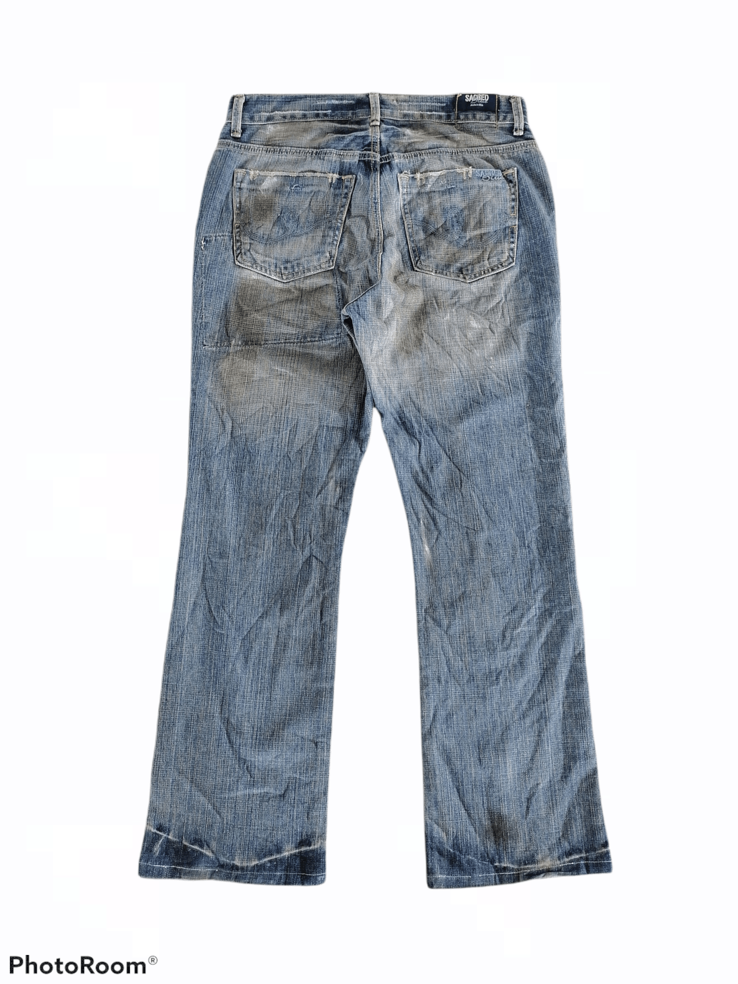Japanese Brand Made In Usa Sacred Blue Patchwork Distressed Denim Pants Size US 31 - 6 Thumbnail